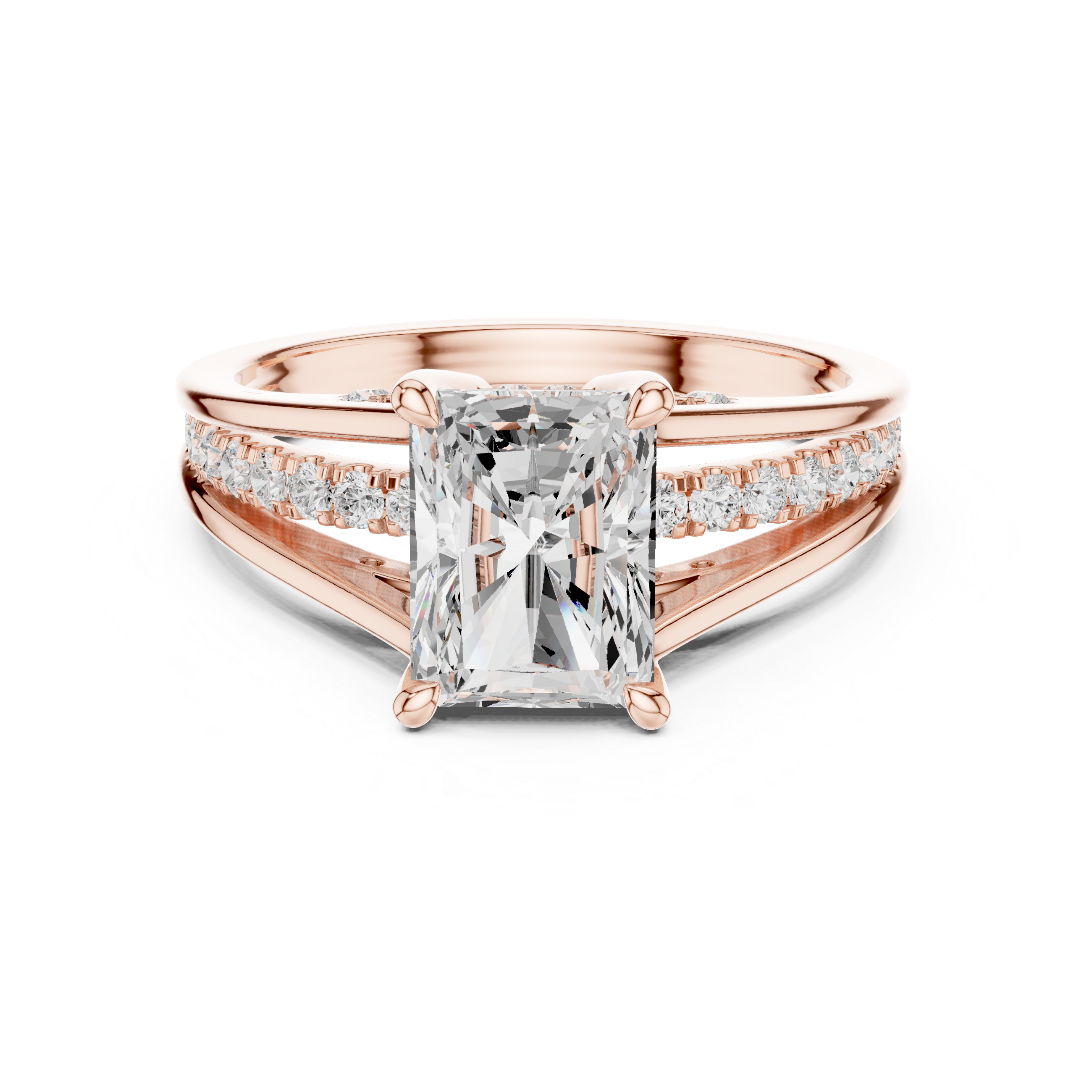 Radiant Cut Split Shank Engagement Ring with Hidden Diamond Accents