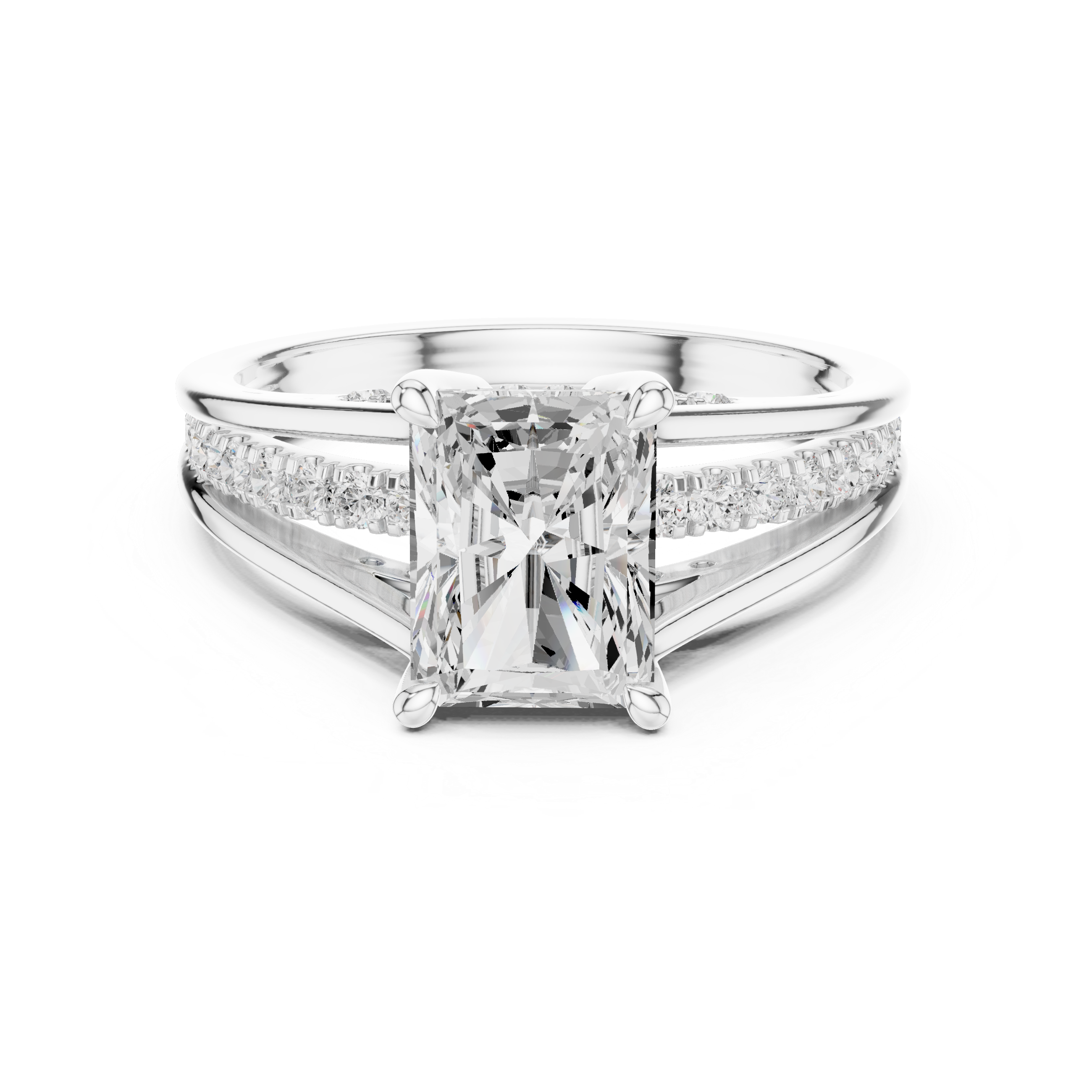 Radiant Cut Split Shank Engagement Ring with Hidden Diamond Accents