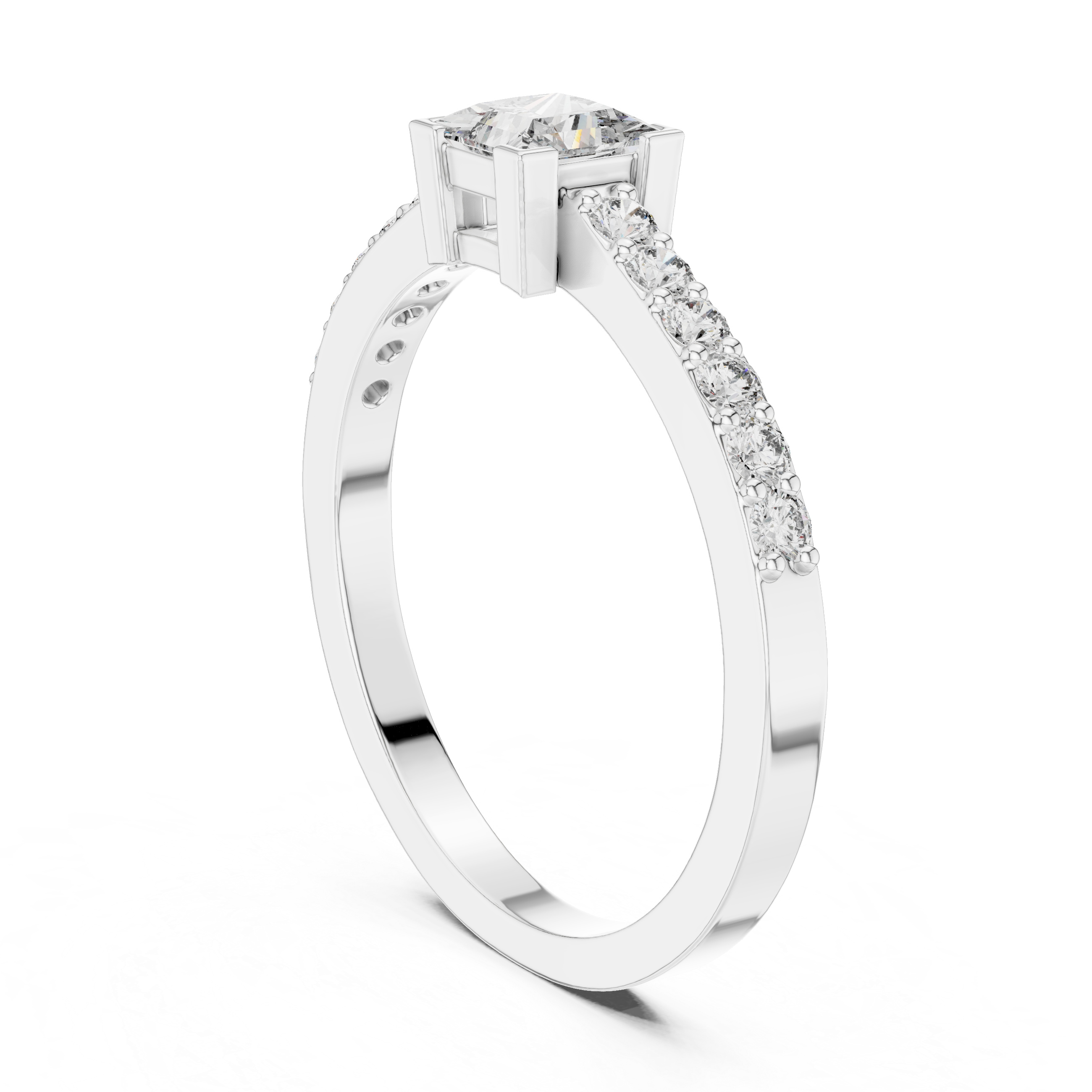 Princess Cut Solitaire Engagement Ring with Pavé Diamond Band