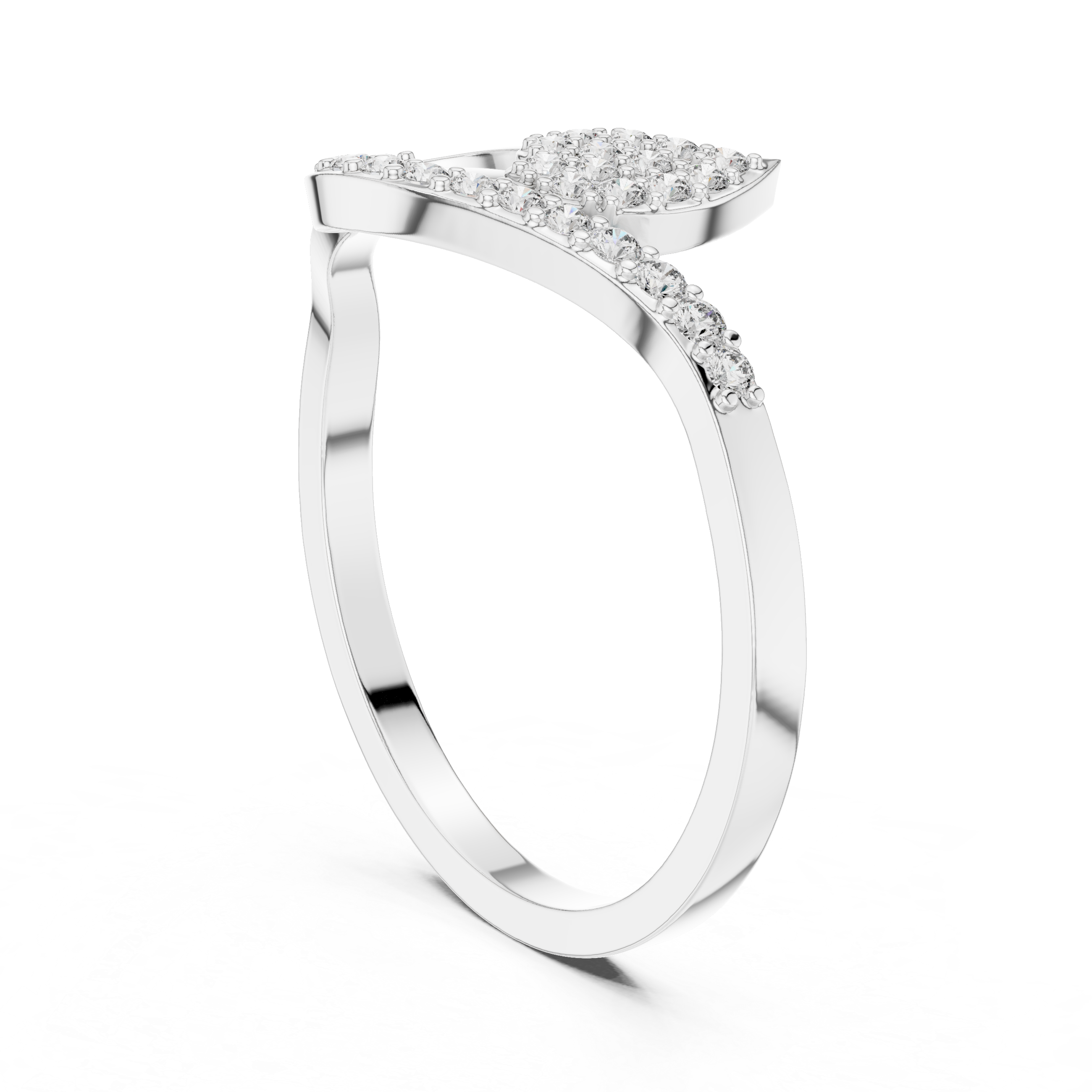 Diamond Leaf Swirl Ring – Nature Inspired Pavé Statement Ring
