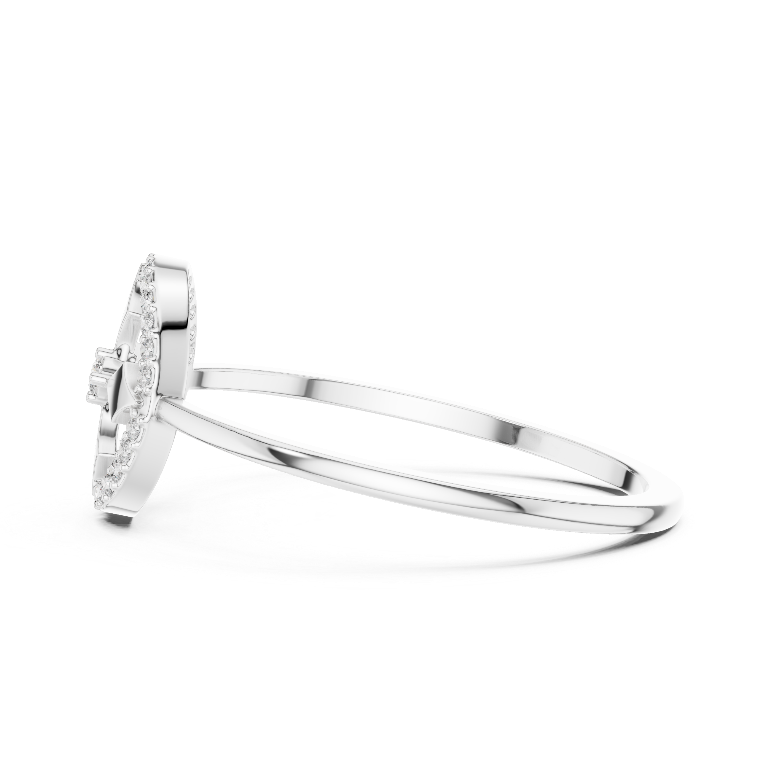 Diamond Halo Cross Motif Ring – Geometric Circle Statement Ring