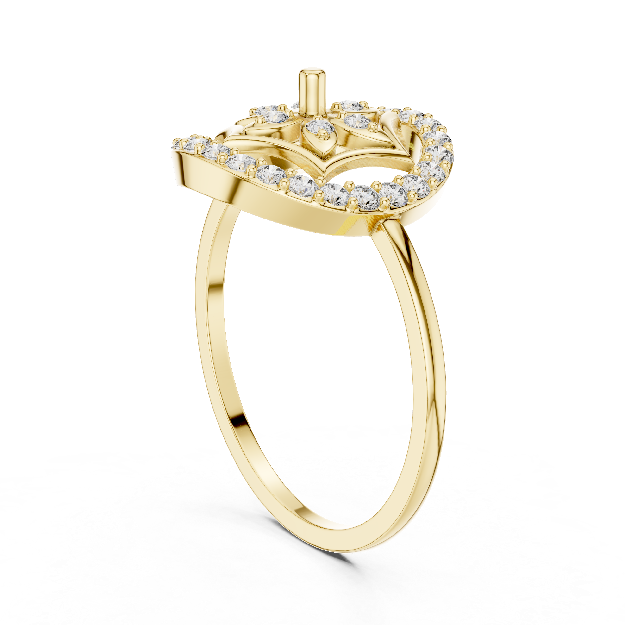 Diamond Mandala Halo Ring – Celestial Floral Circle Statement Ring