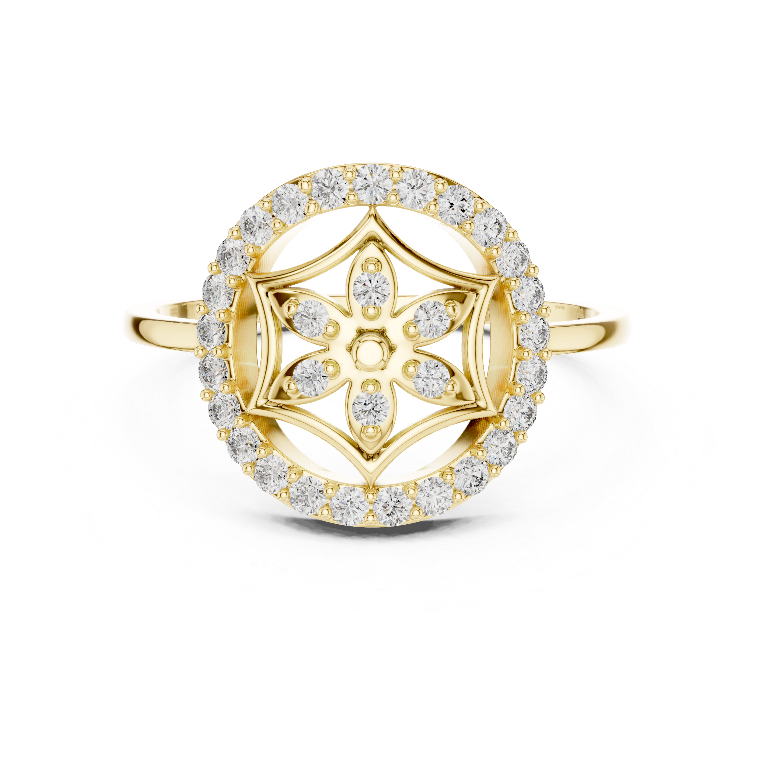 Diamond Mandala Halo Ring – Celestial Floral Circle Statement Ring