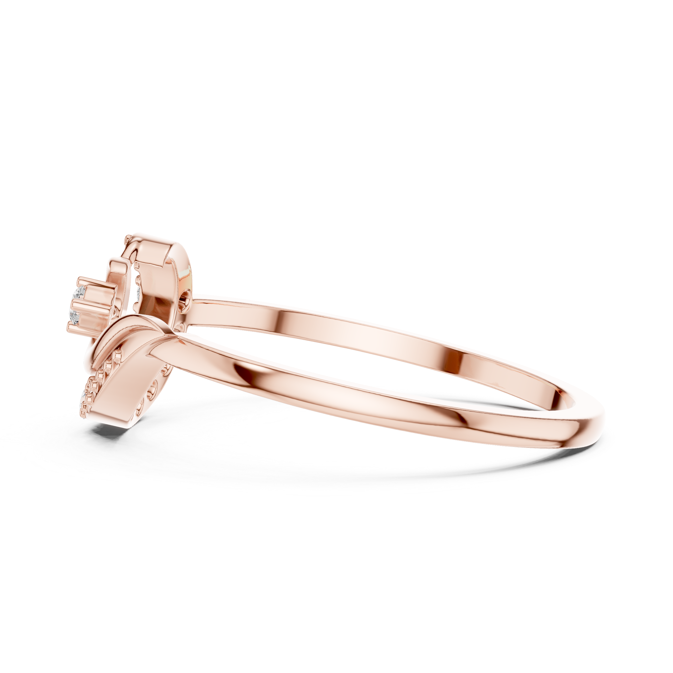 Diamond Crescent Wave Ring – Celestial Swirl Ring with Round Diamond Accents