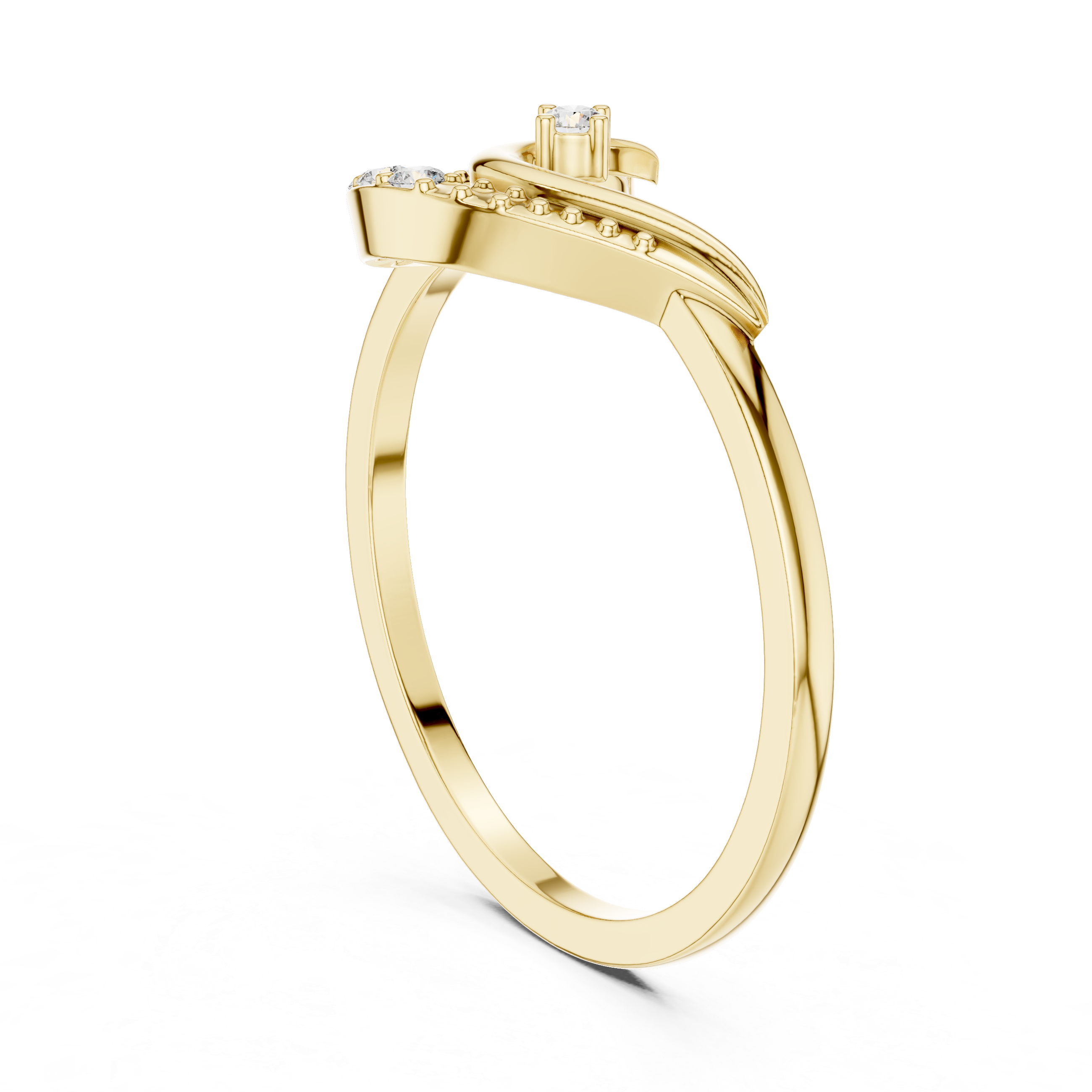 Diamond Crescent Wave Ring – Celestial Swirl Ring with Round Diamond Accents