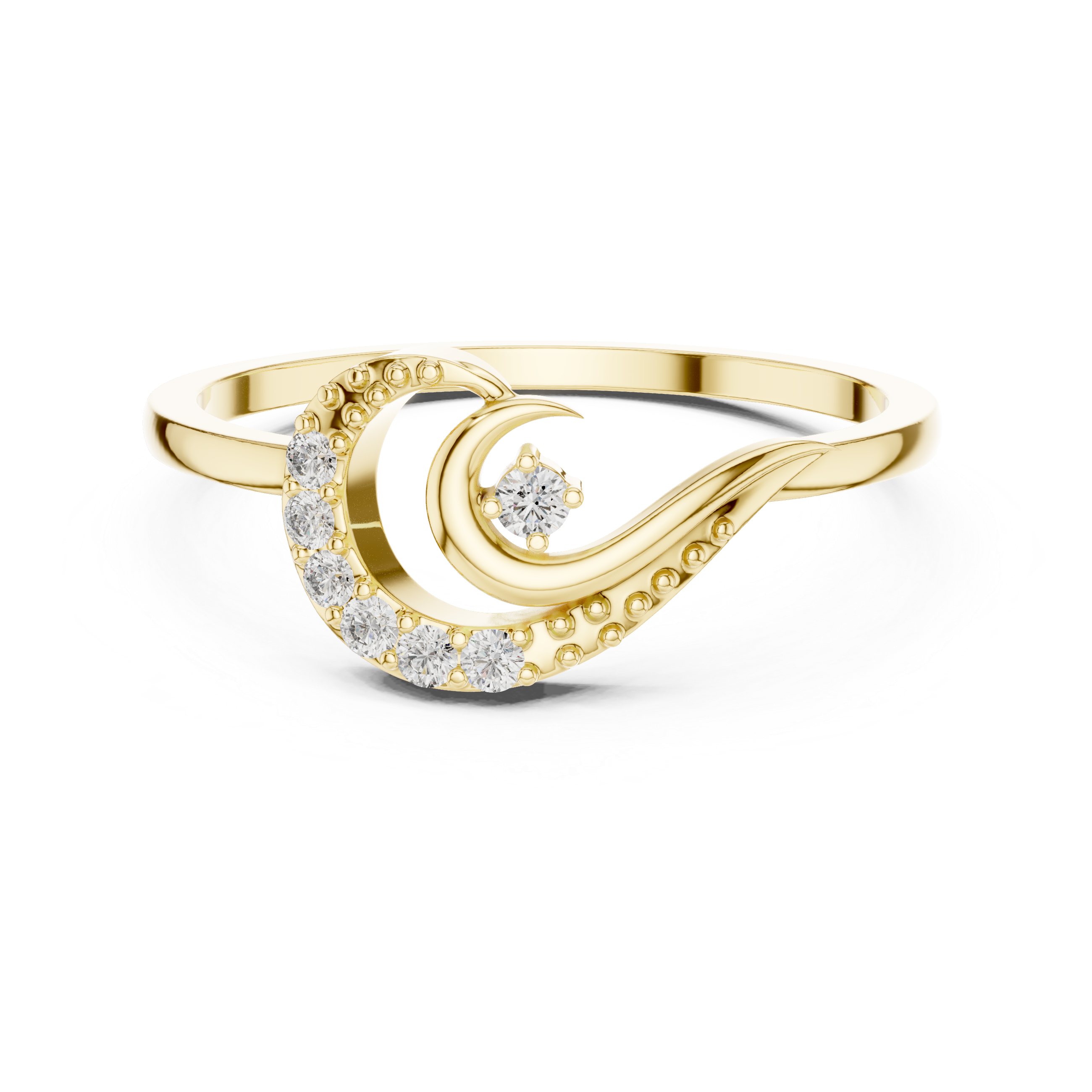 Diamond Crescent Wave Ring – Celestial Swirl Ring with Round Diamond Accents
