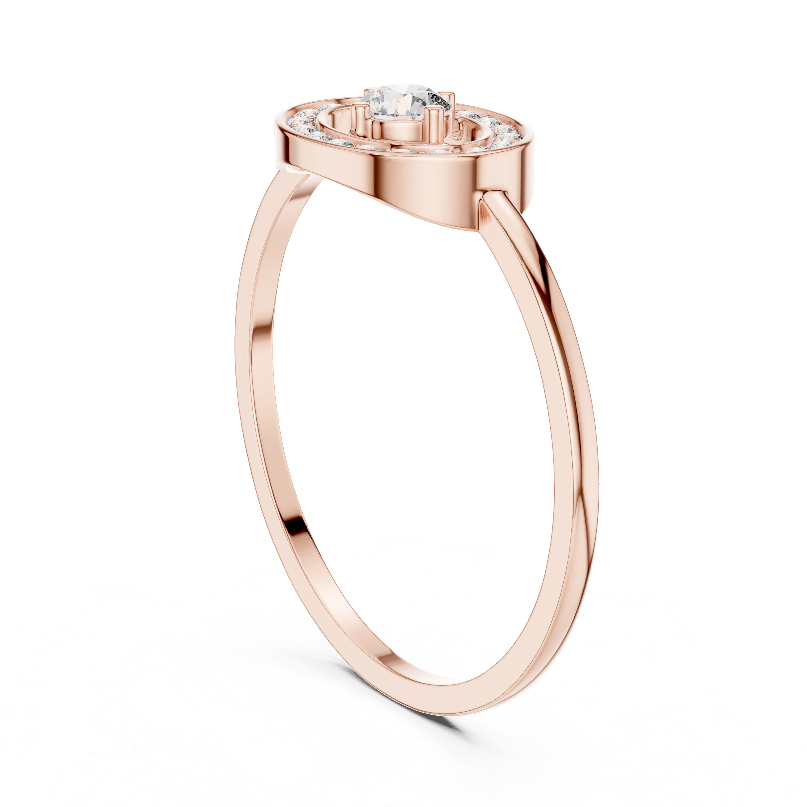 Oval Halo Diamond Ring – Minimalist Open Oval Engagement Ring with Pavé Halo