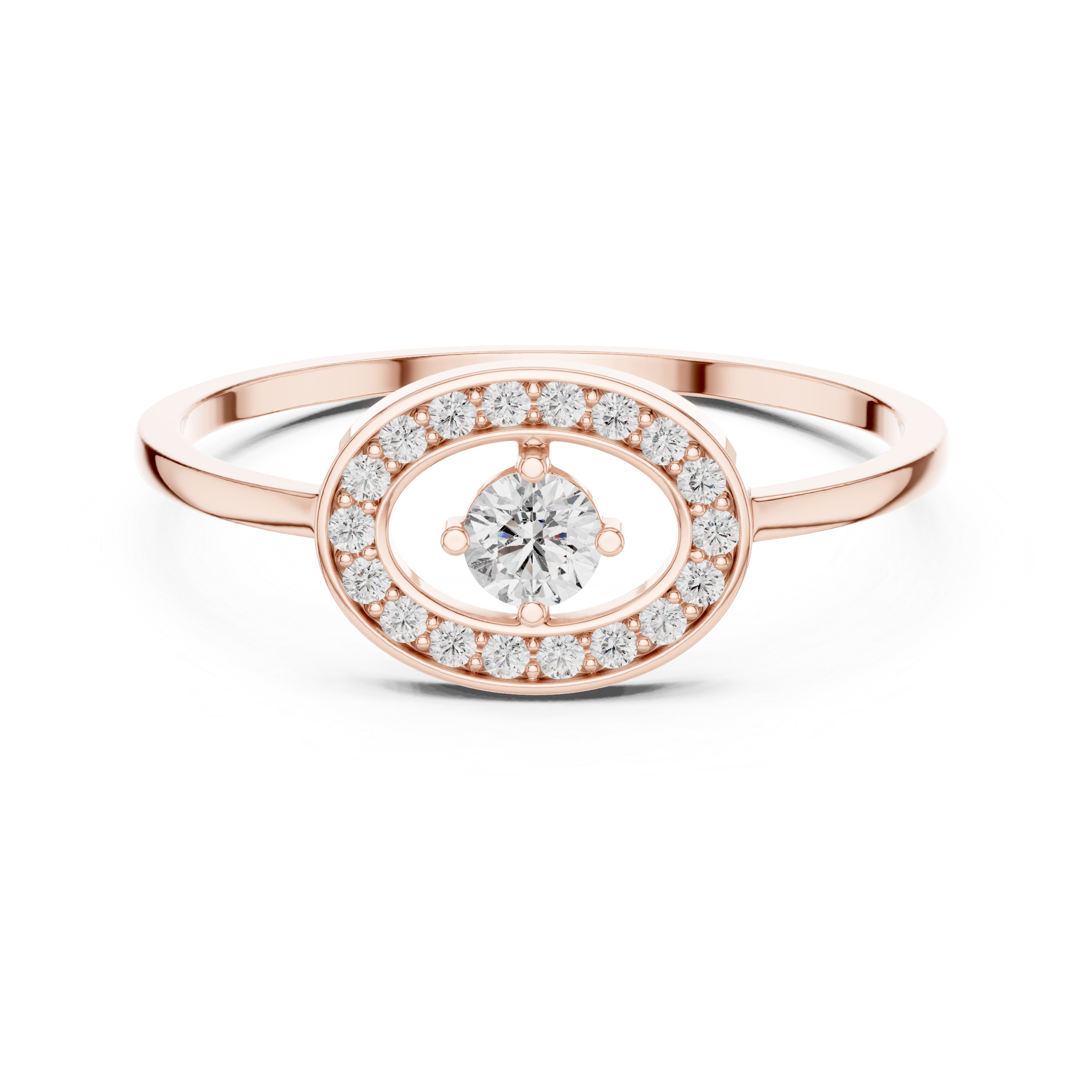 Oval Halo Diamond Ring – Minimalist Open Oval Engagement Ring with Pavé Halo