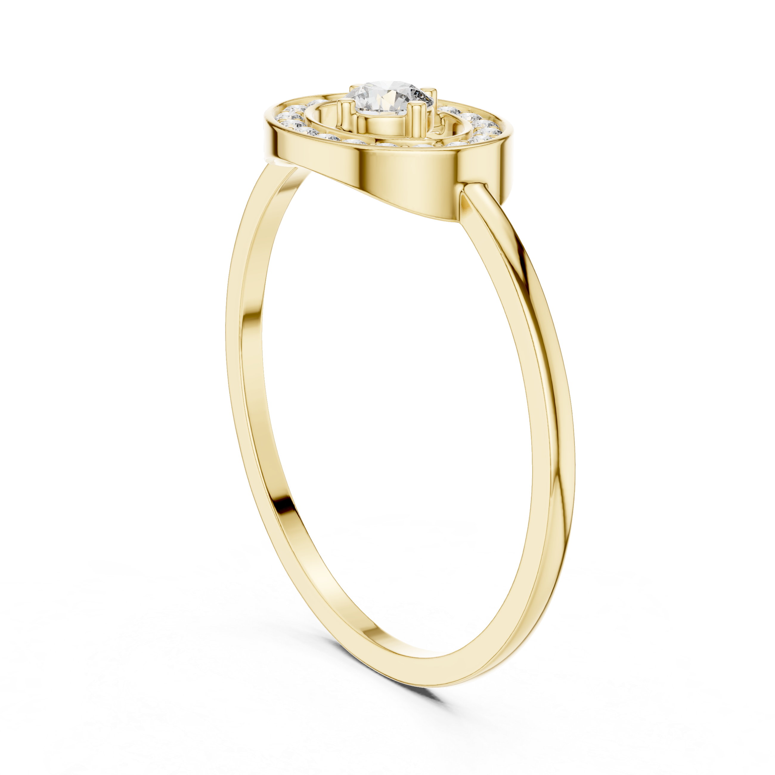 Oval Halo Diamond Ring – Minimalist Open Oval Engagement Ring with Pavé Halo