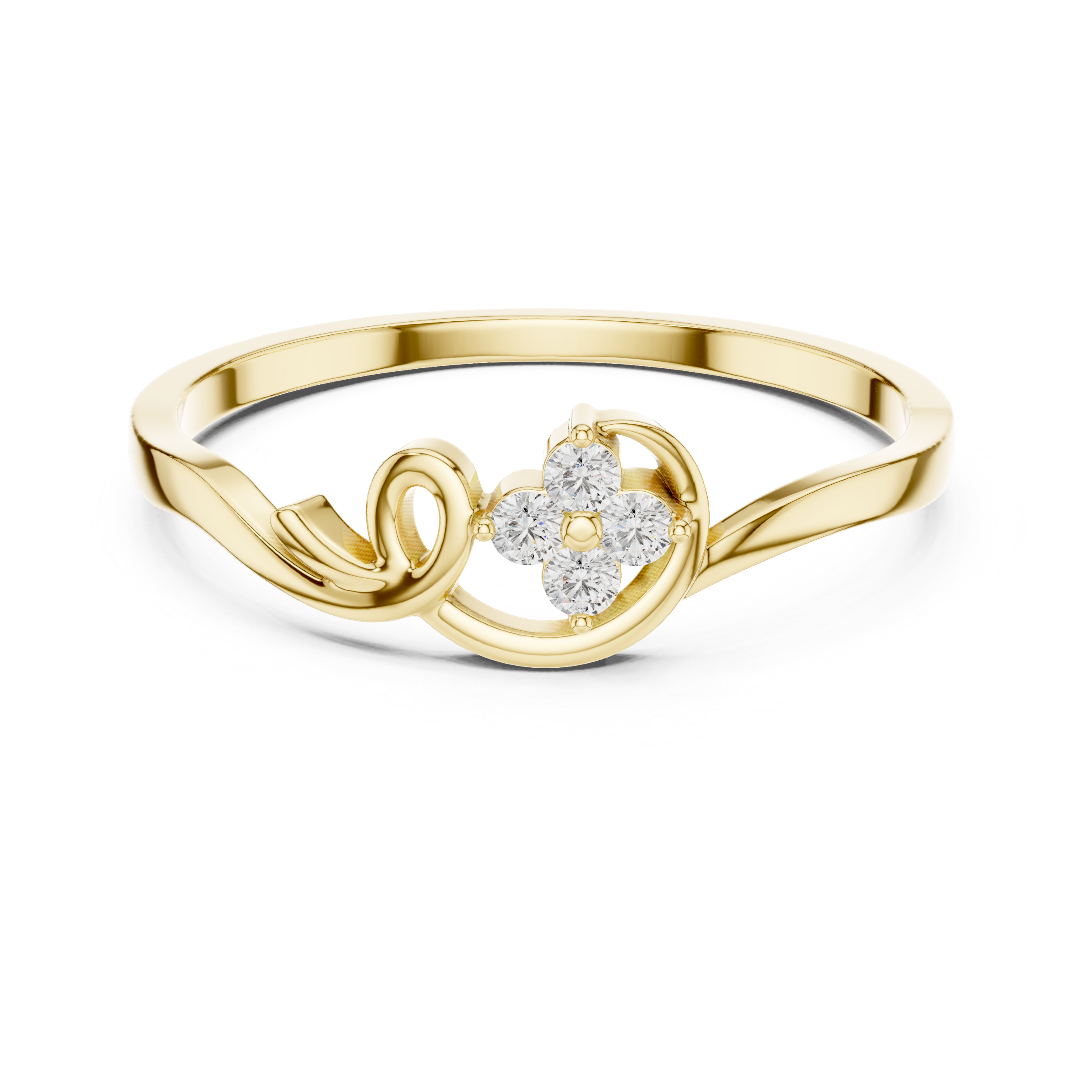 Floral Diamond Swirl Ring – Minimalist Flower Cluster Promise Ring