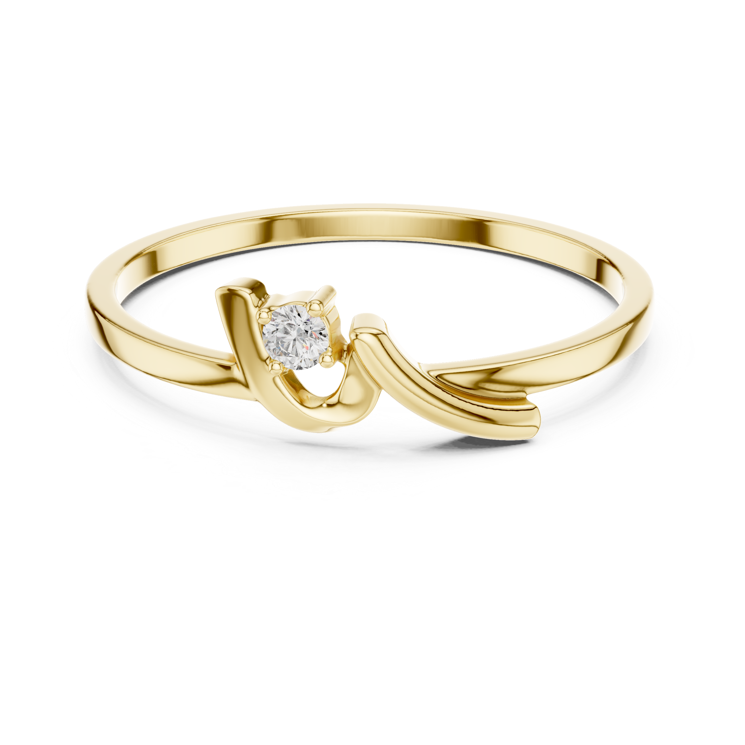 Minimalist Diamond Wave Ring – Modern Solitaire Twist Ring