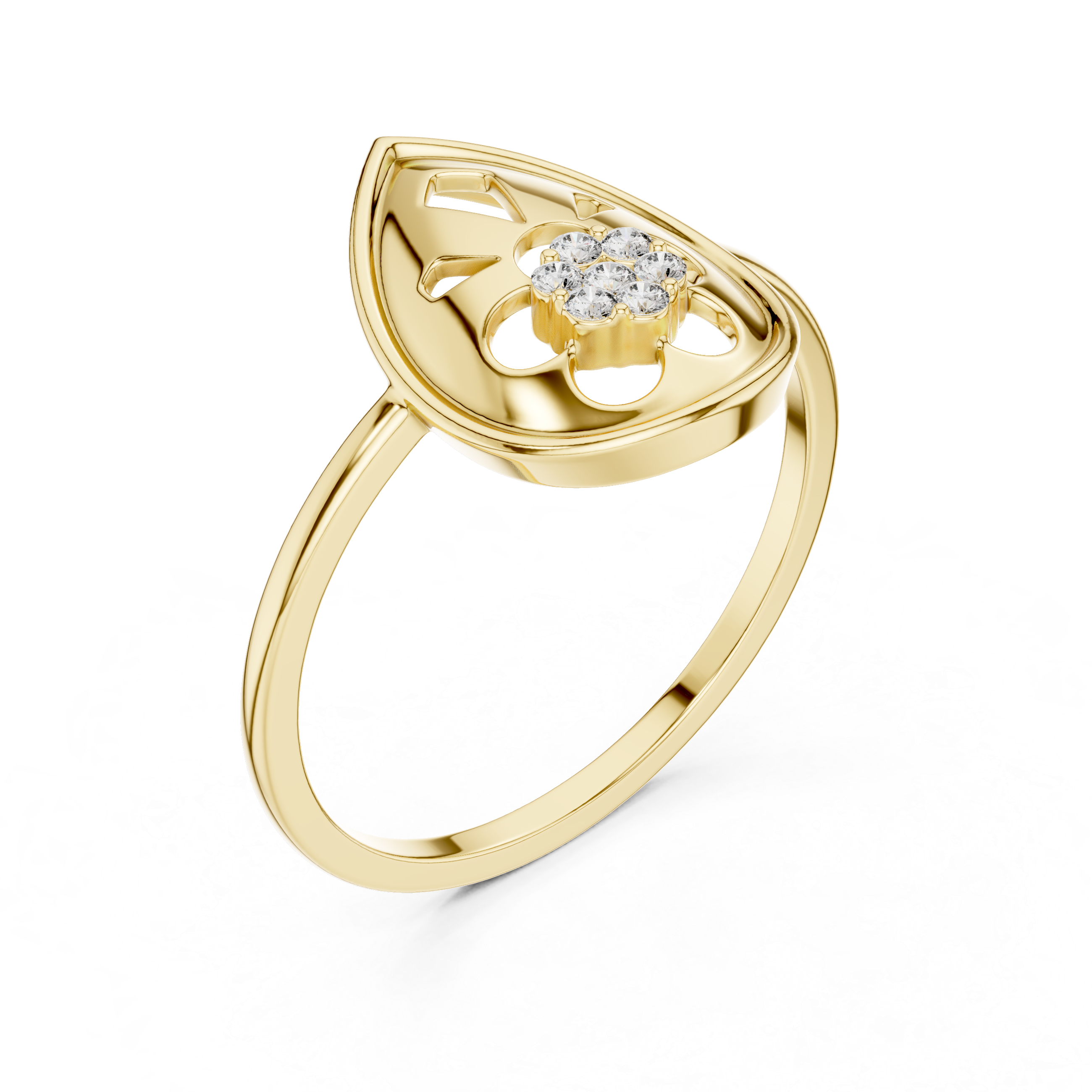 Diamond Teardrop Floral Ring – Pear Shape Openwork Flower Cluster Ring