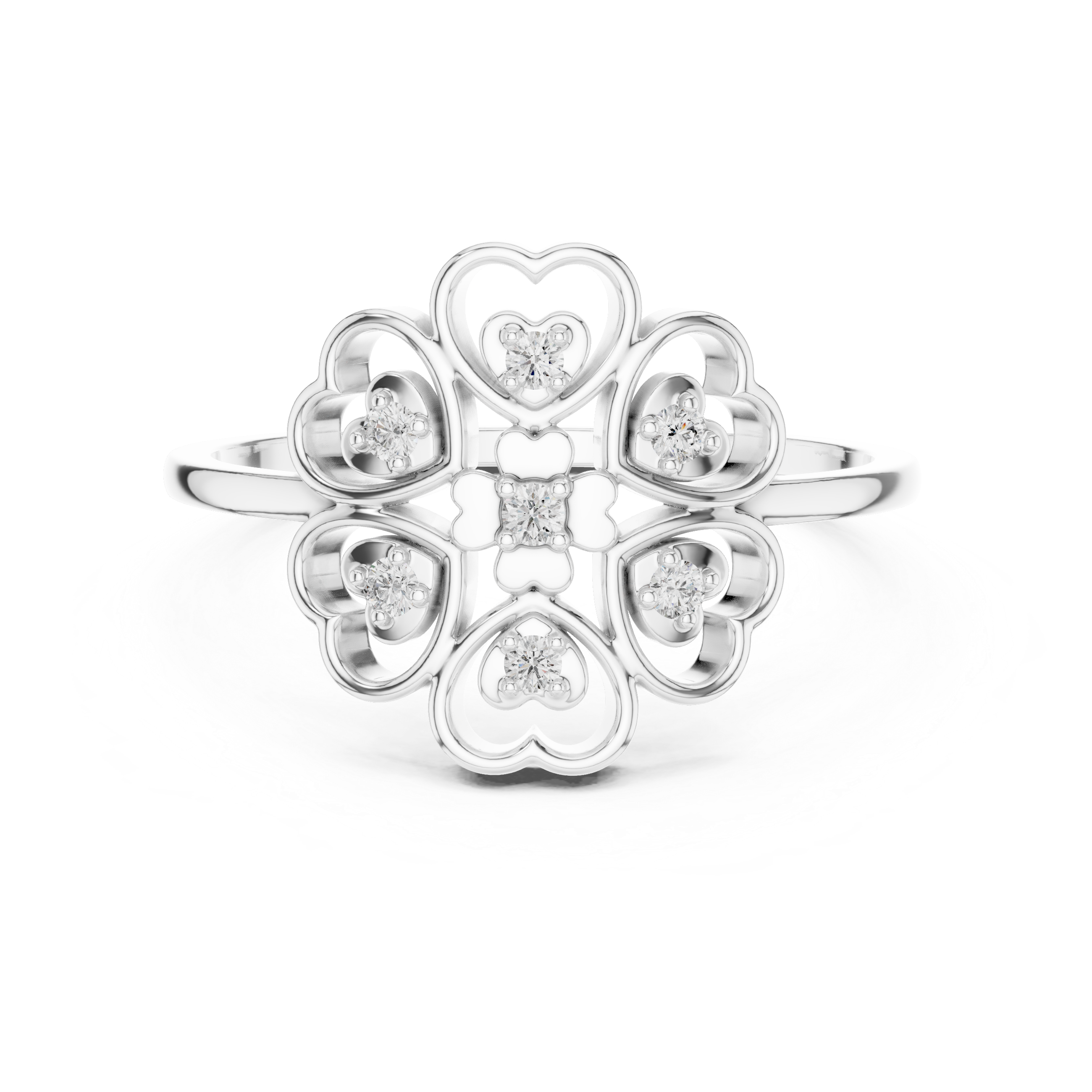 Diamond Heart Flower Ring – Openwork Floral Heart Cluster Ring