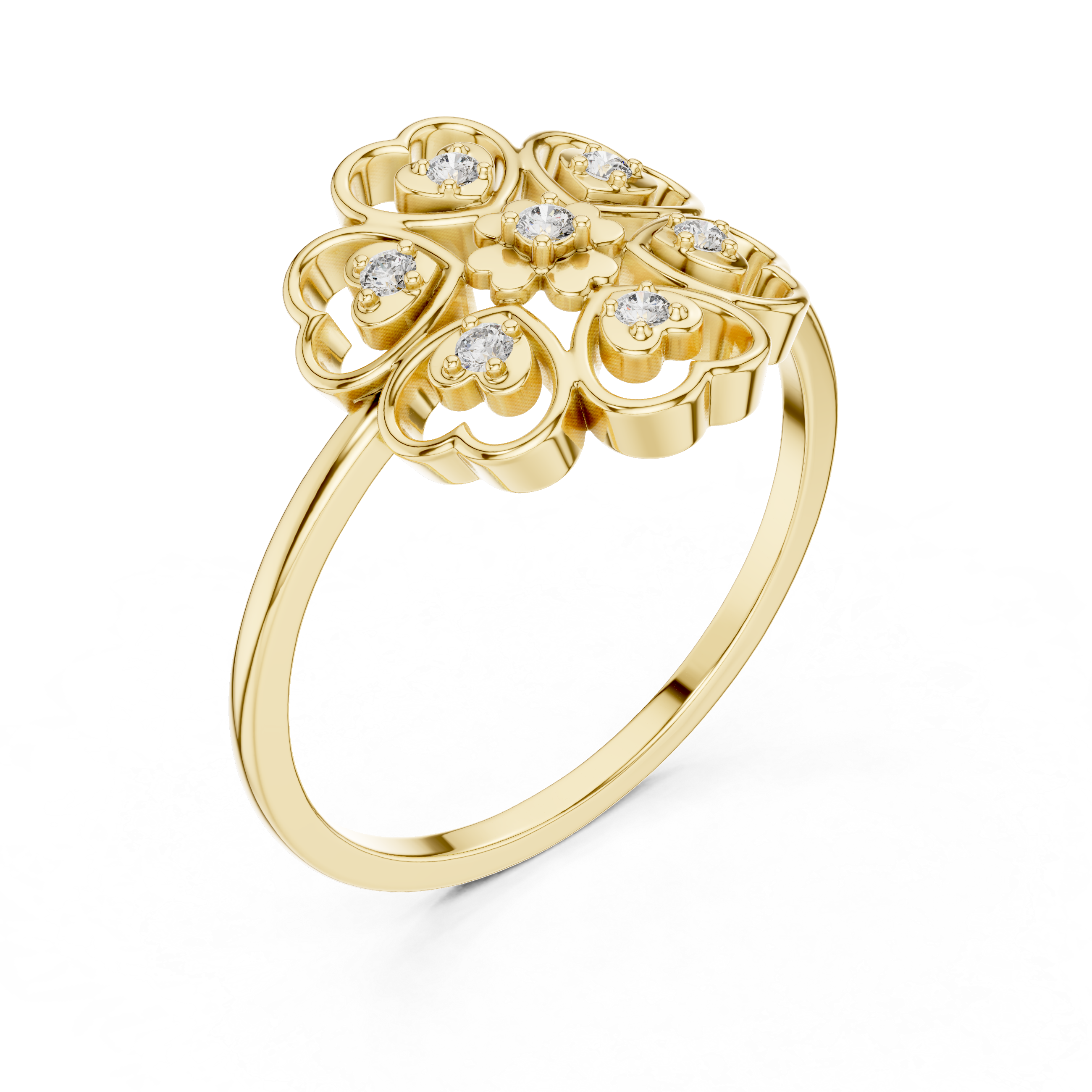 Diamond Heart Flower Ring – Openwork Floral Heart Cluster Ring