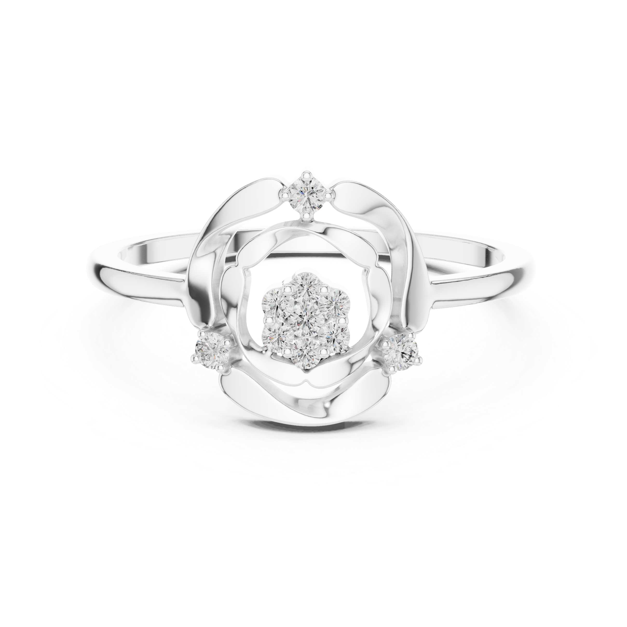 Diamond Floral Halo Ring – Open Circle Flower Inspired Diamond Ring
