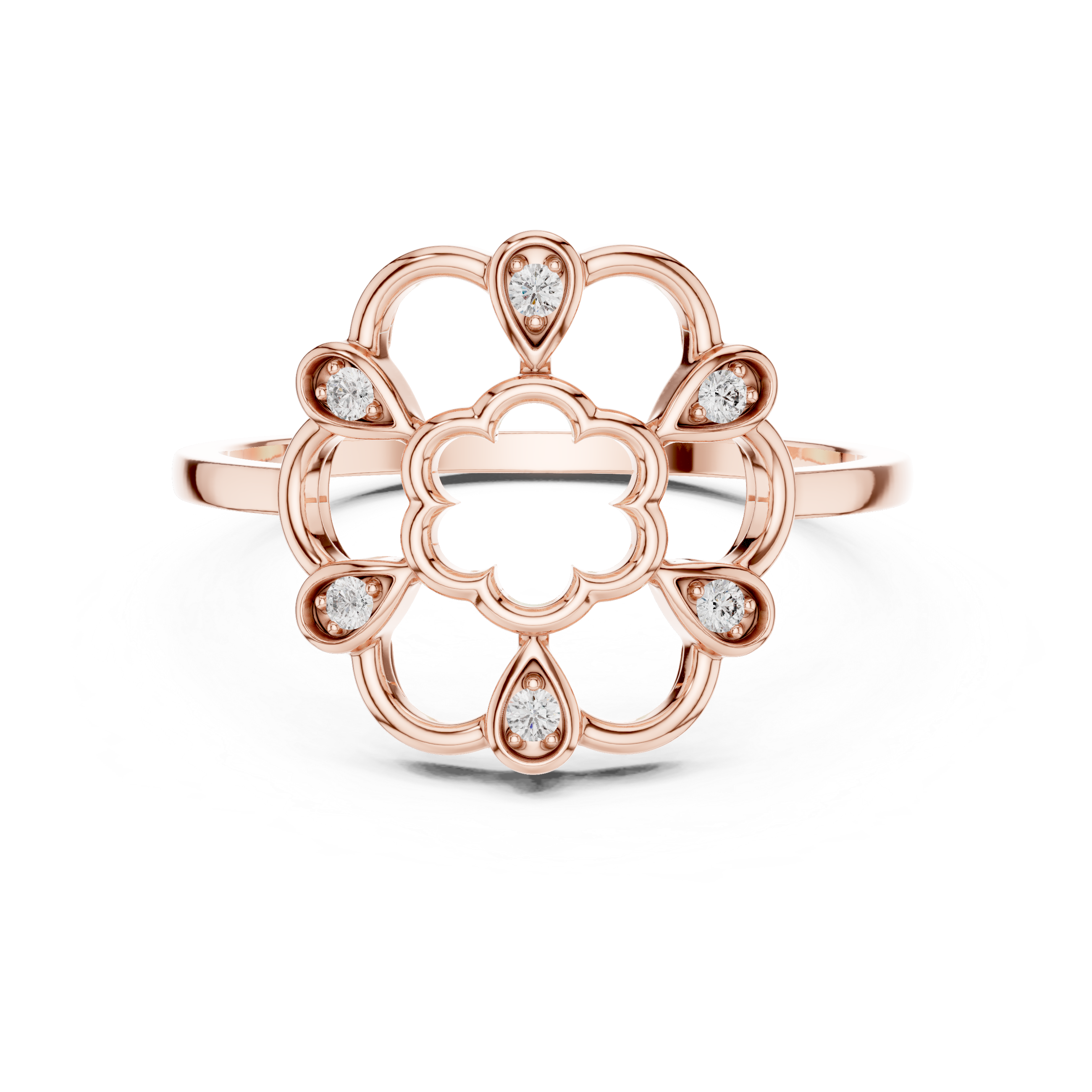 Diamond Floral Mandala Ring – Openwork Flower Inspired Statement Ring