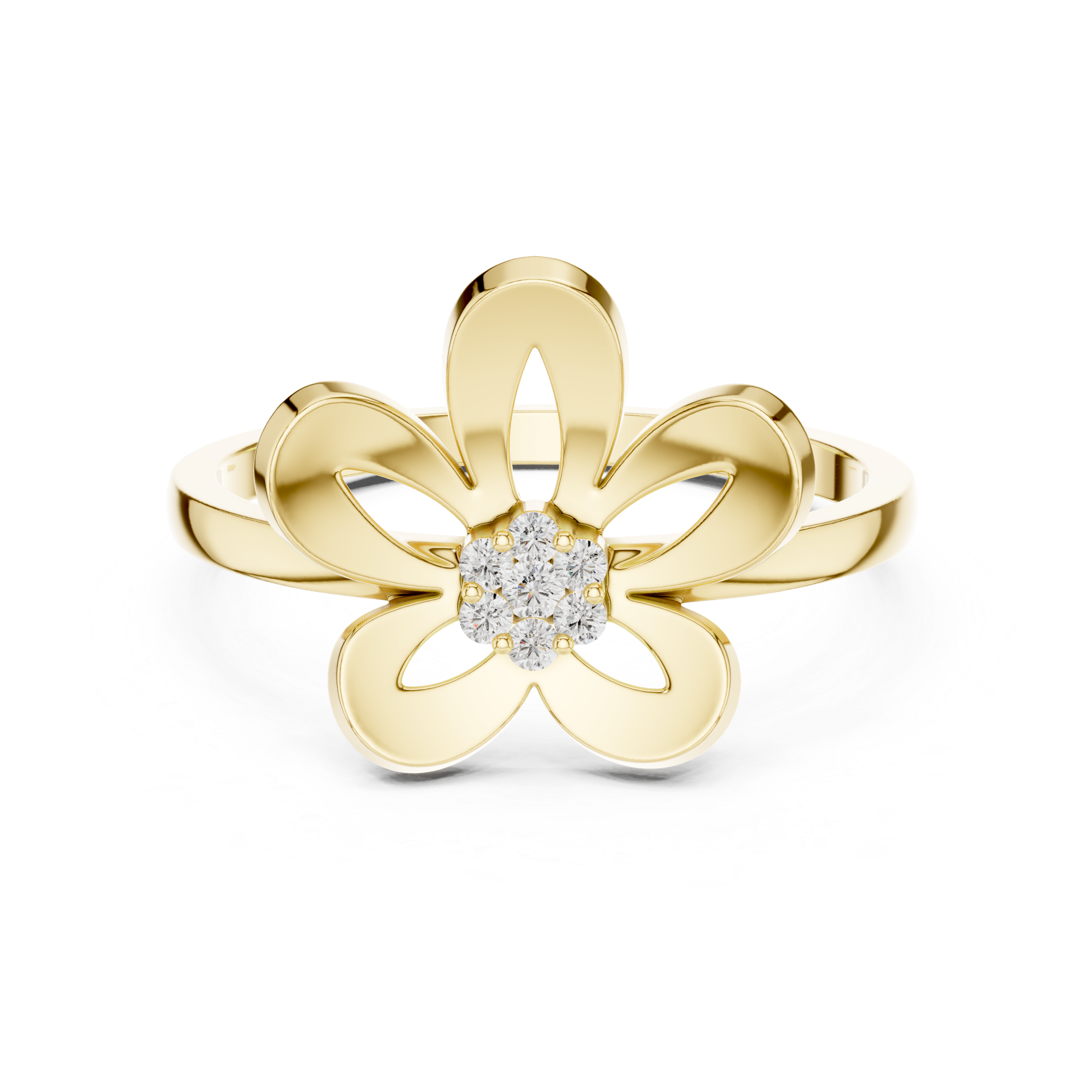 Diamond Blossom Flower Ring – Open Petal Floral Statement Ring