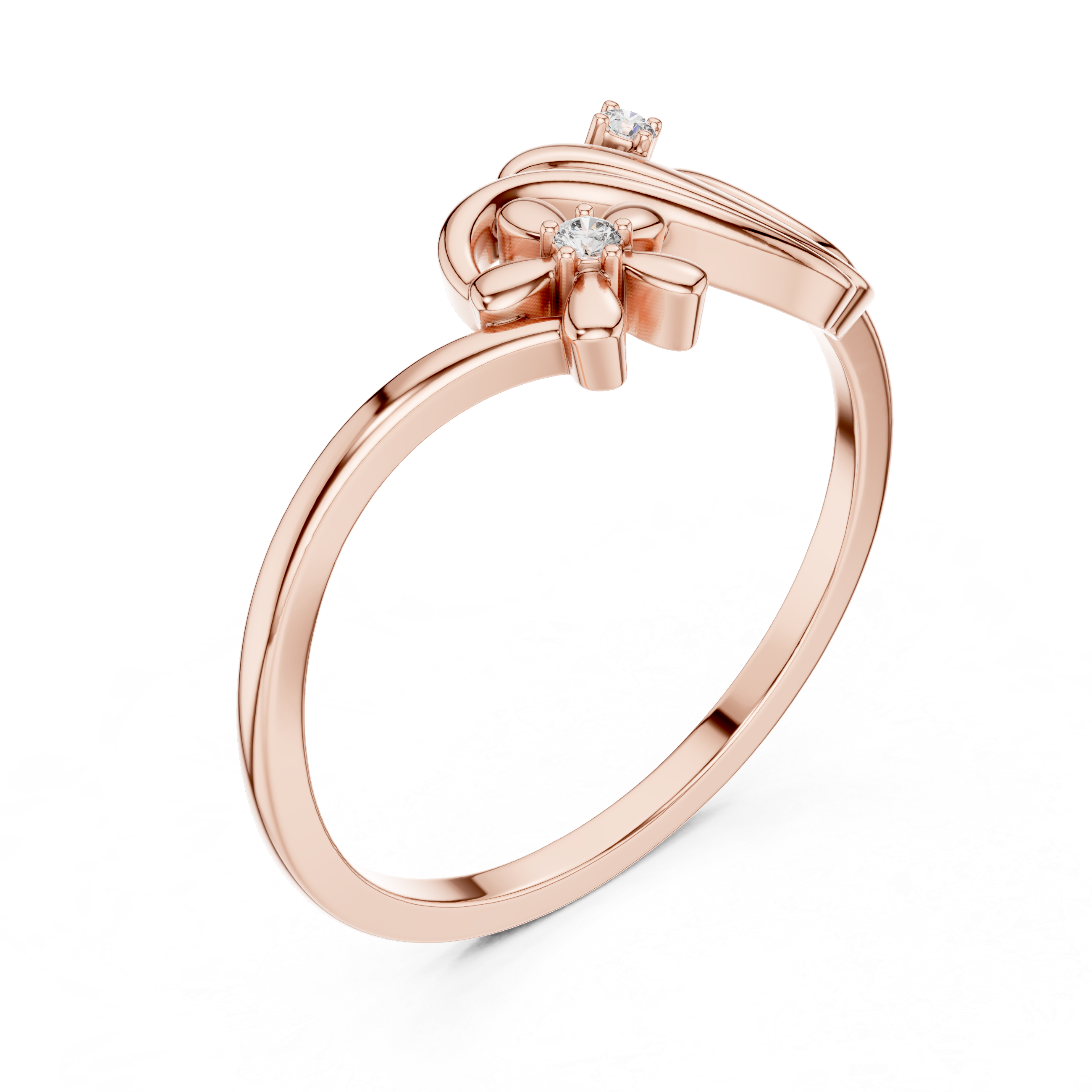 Diamond Floral Wave Ring – Elegant Nature Inspired Openwork Ring