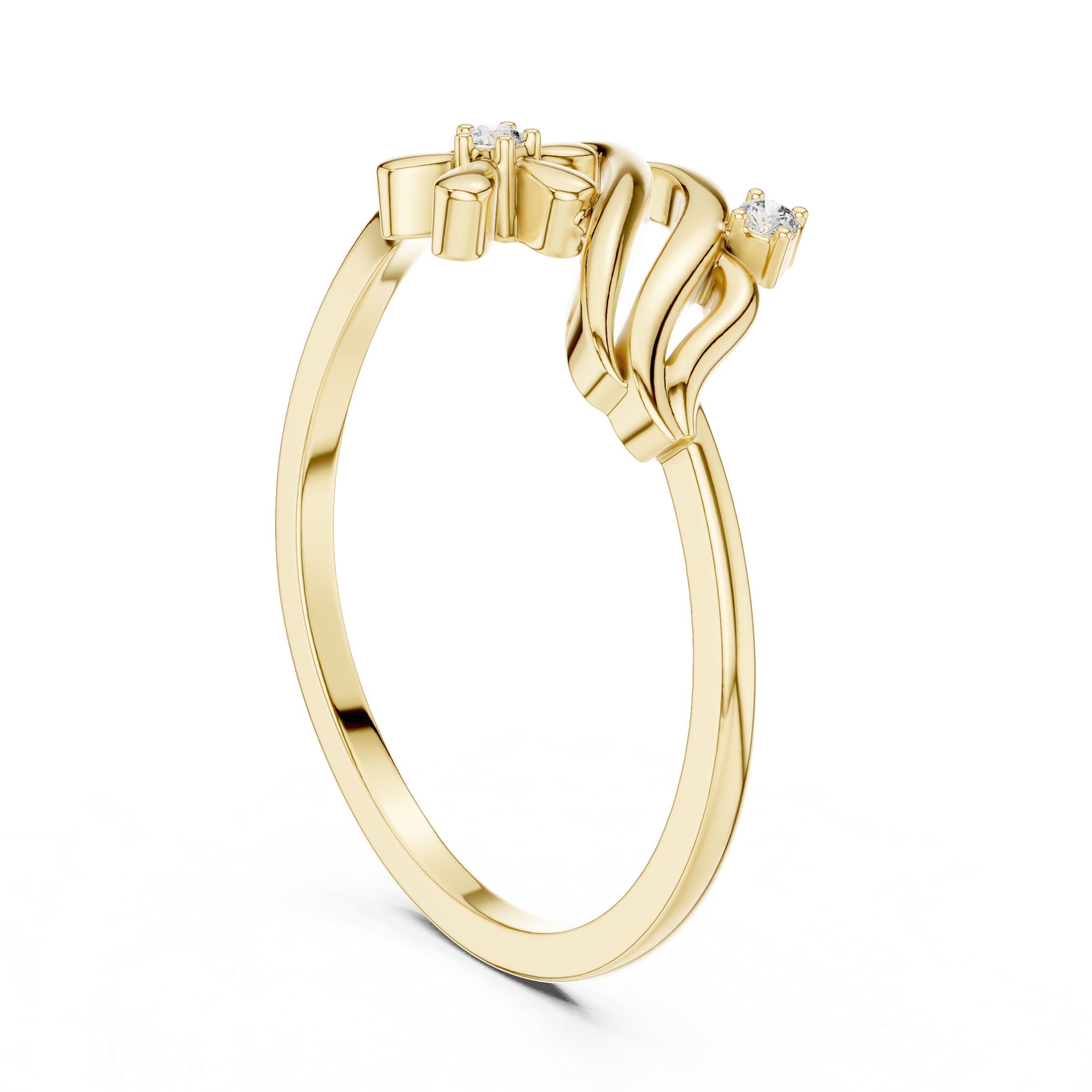 Diamond Floral Wave Ring – Elegant Nature Inspired Openwork Ring