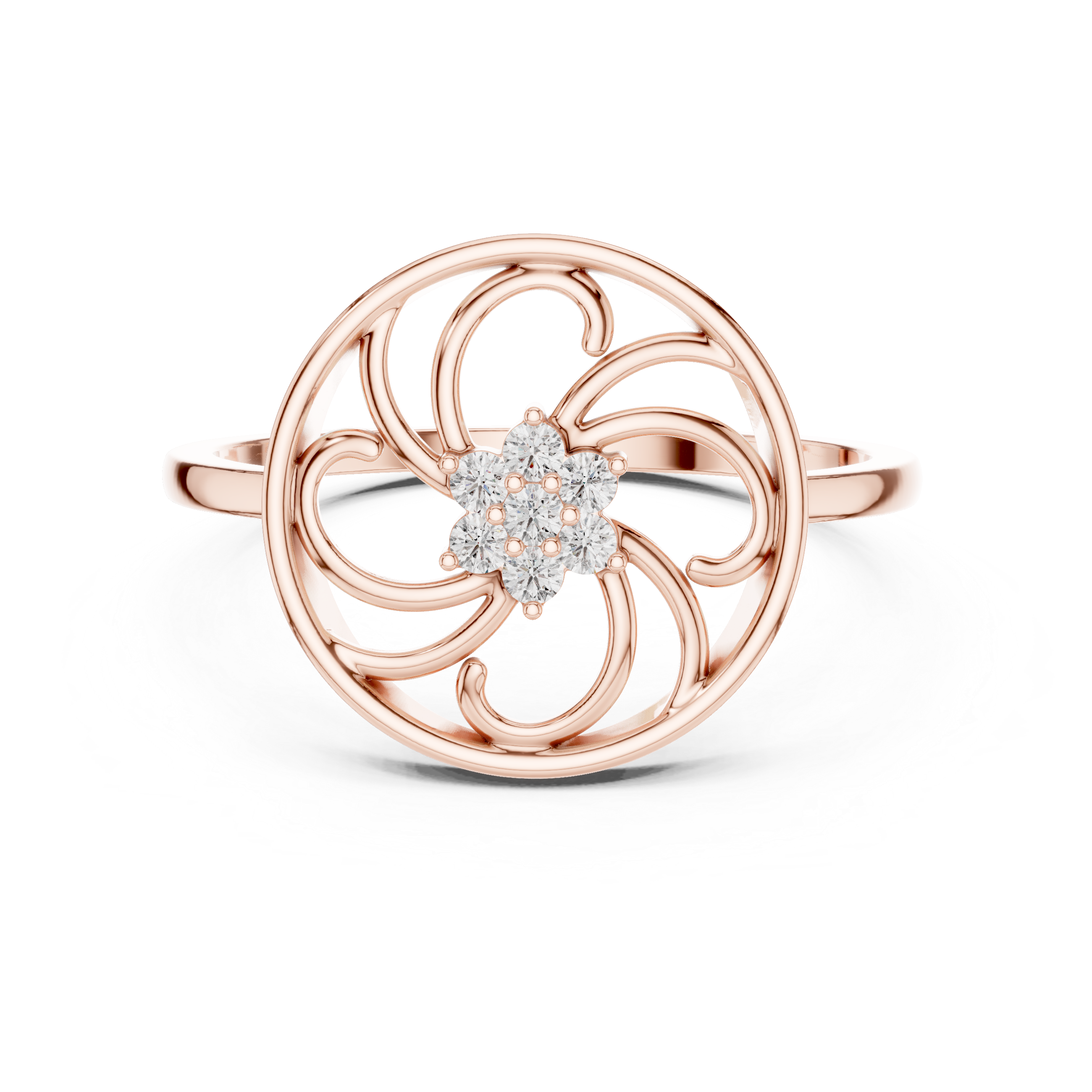 Circular Swirl Floral Diamond Ring – Openwork Vintage Inspired Statement Ring
