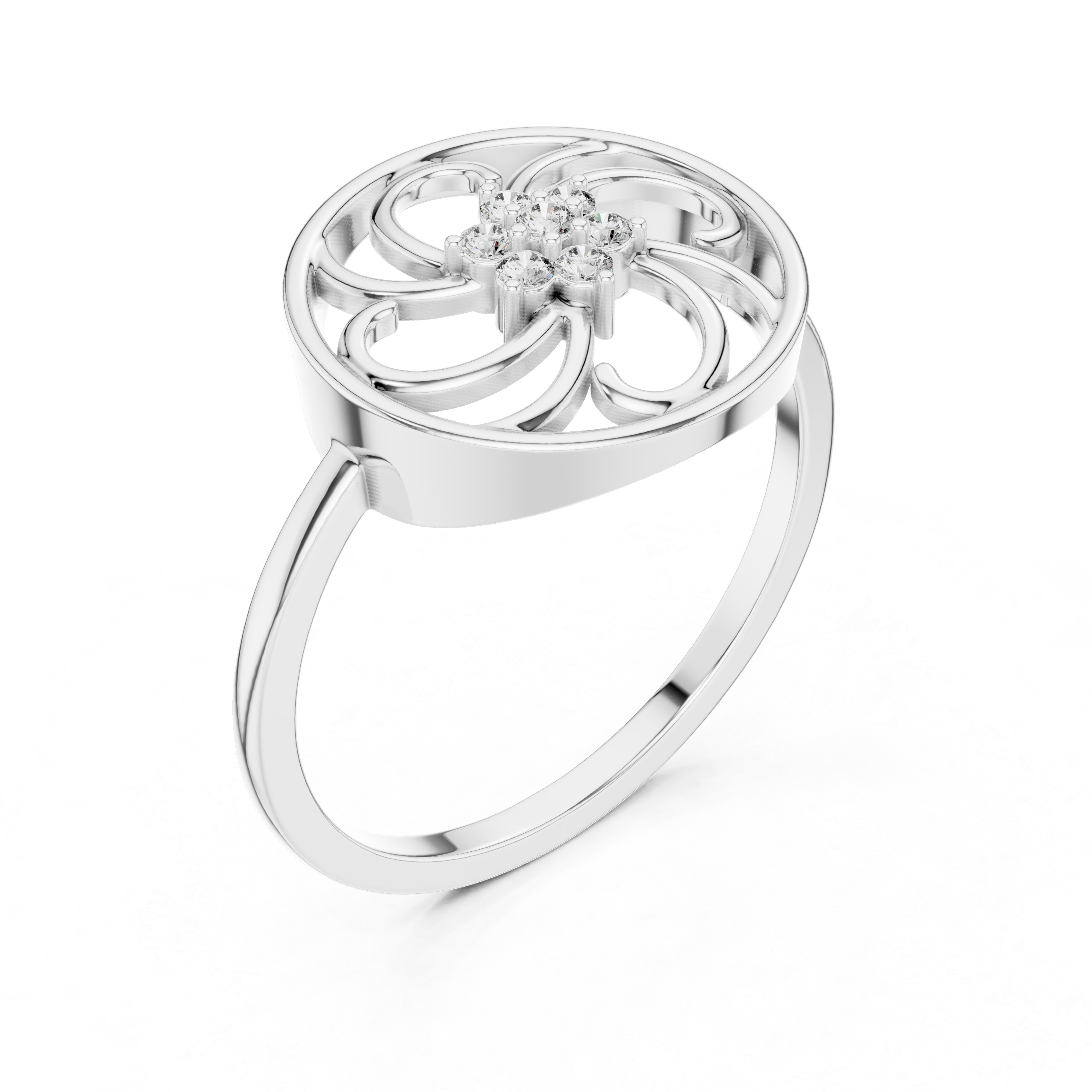 Circular Swirl Floral Diamond Ring – Openwork Vintage Inspired Statement Ring