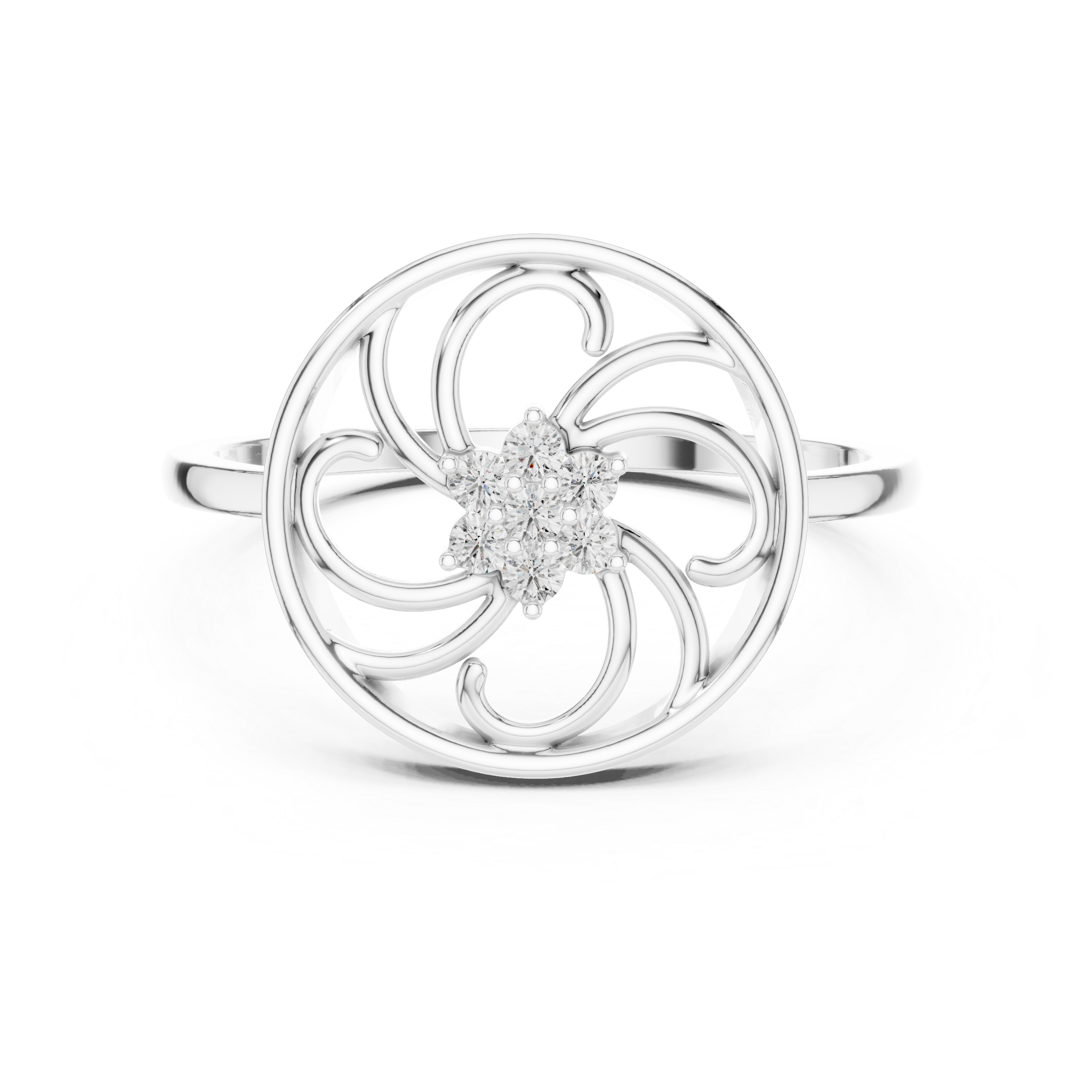 Circular Swirl Floral Diamond Ring – Openwork Vintage Inspired Statement Ring