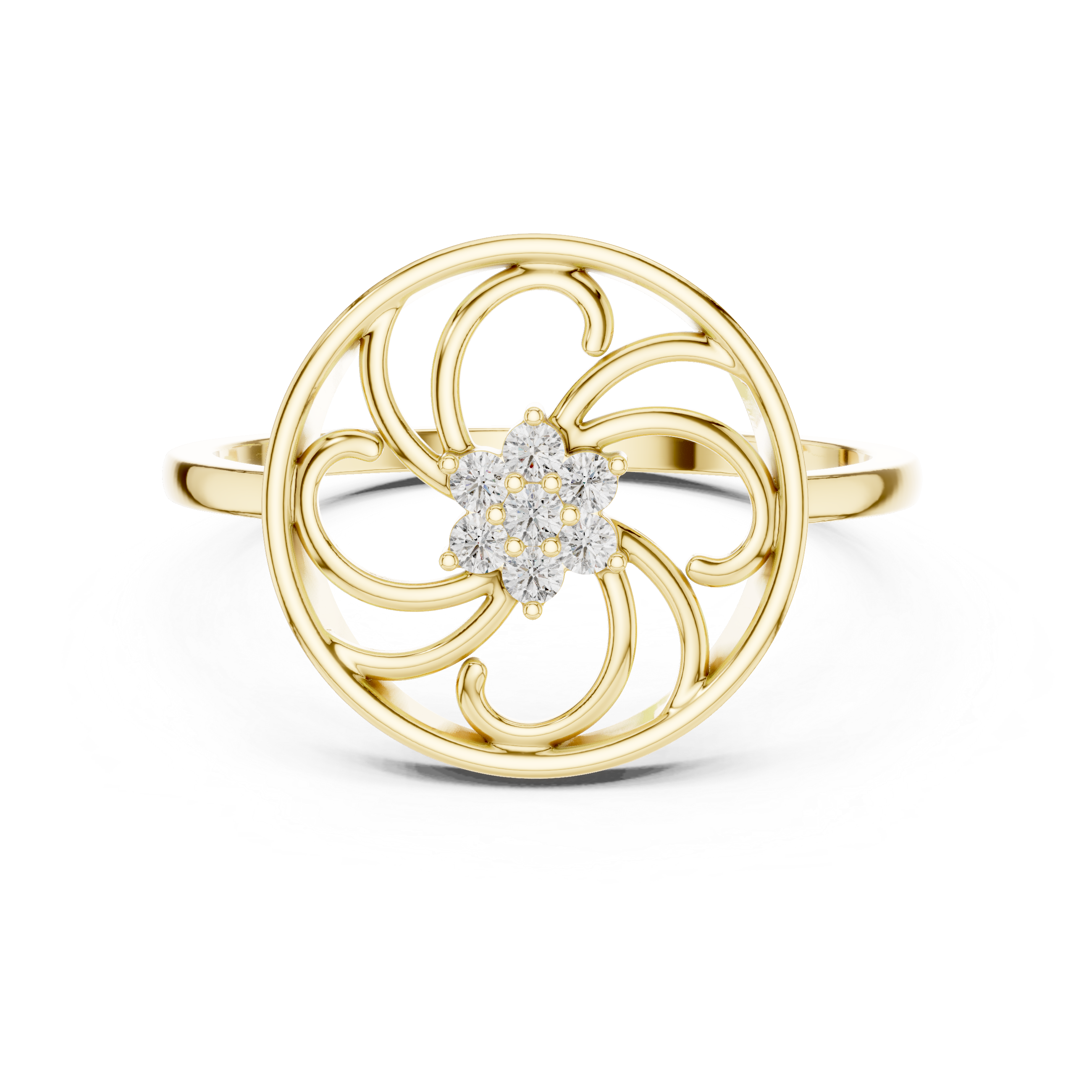 Circular Swirl Floral Diamond Ring – Openwork Vintage Inspired Statement Ring