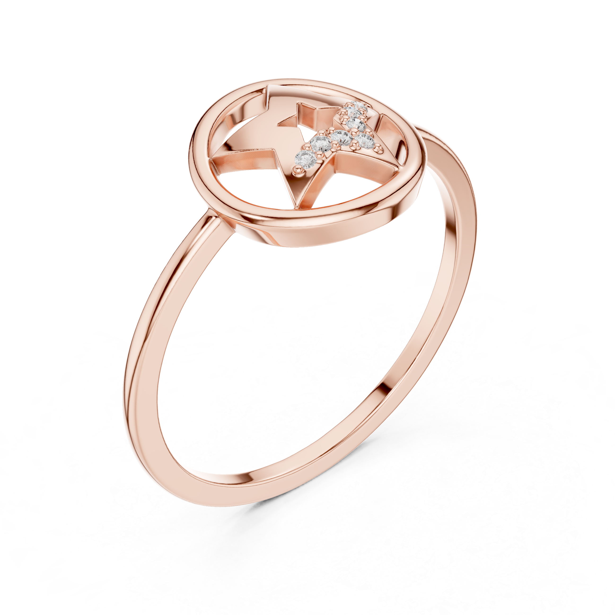 Celestial Shooting Star Ring – Open Circle Diamond Star Statement Ring