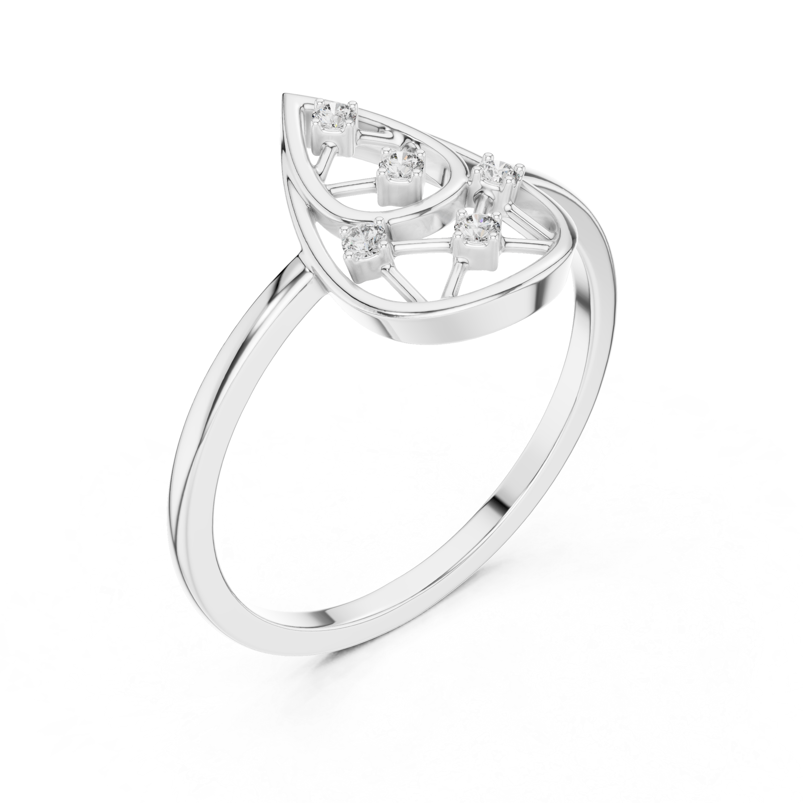 Diamond Teardrop Openwork Ring – Geometric Pear Shape Statement Ring
