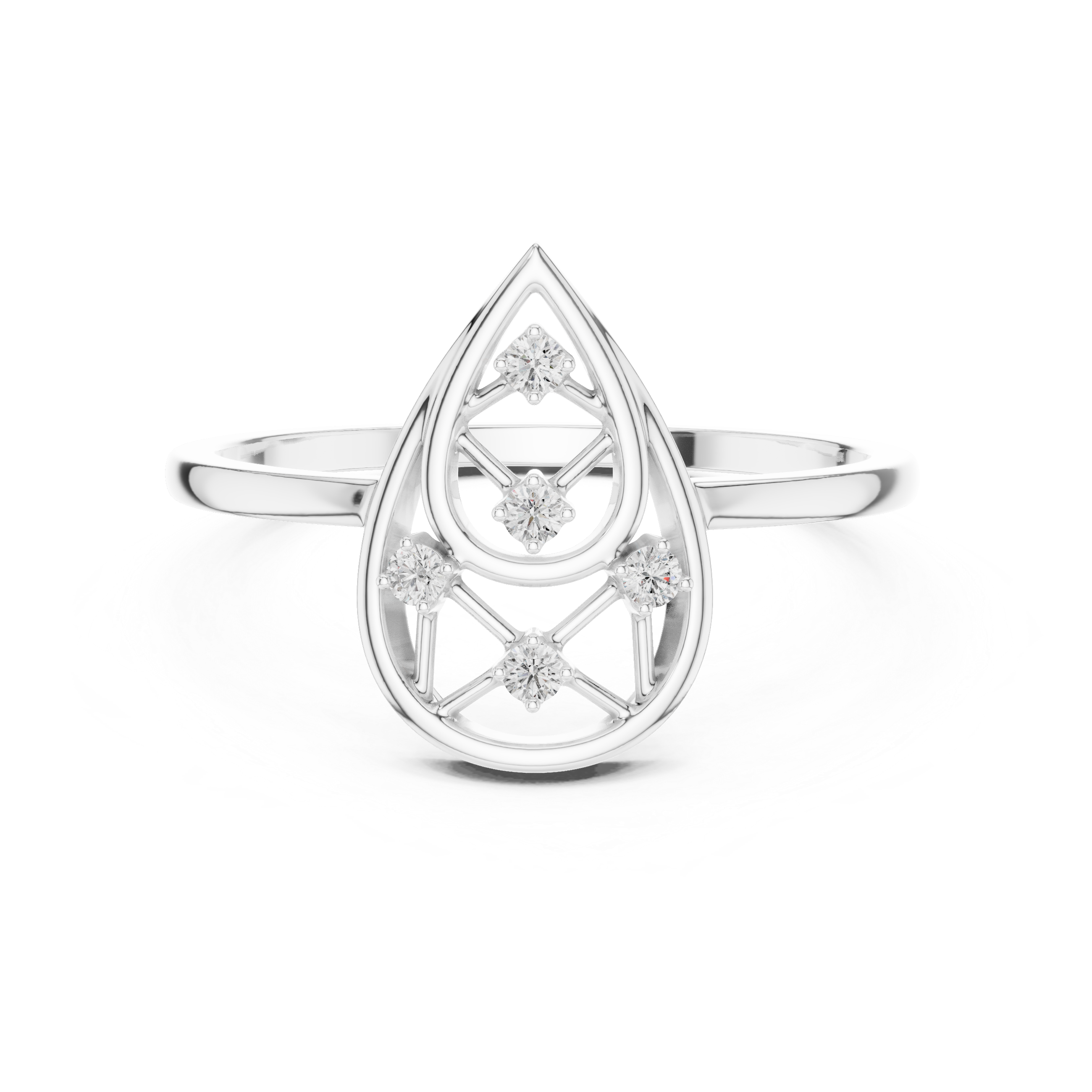Diamond Teardrop Openwork Ring – Geometric Pear Shape Statement Ring