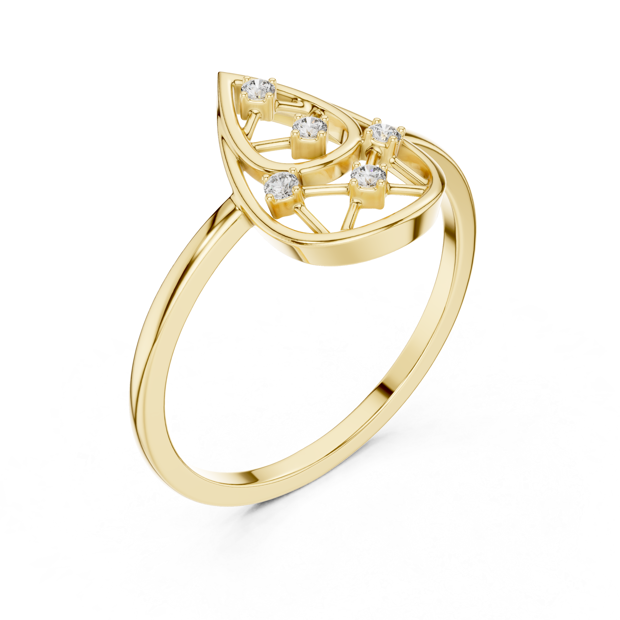 Diamond Teardrop Openwork Ring – Geometric Pear Shape Statement Ring