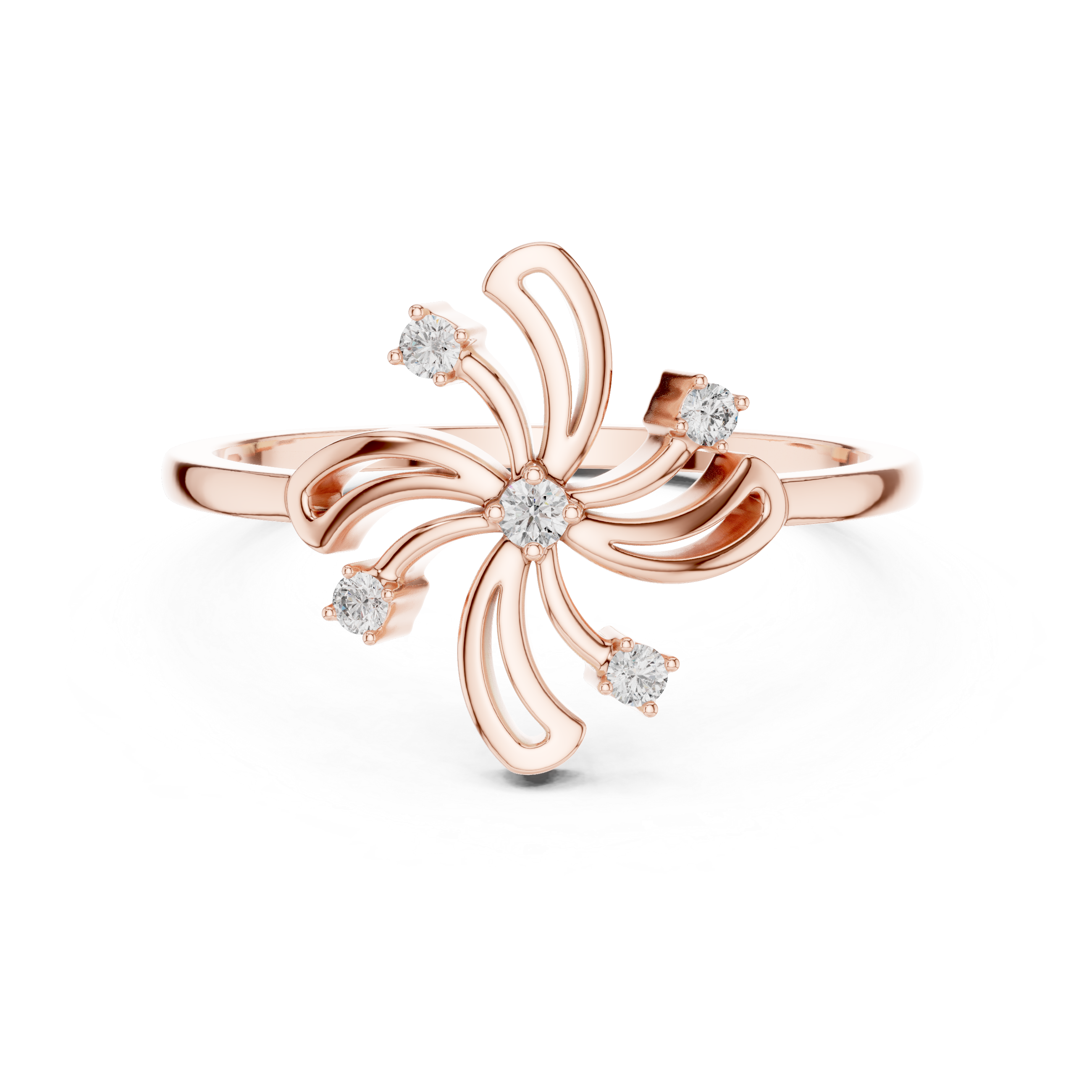 Diamond Floral Swirl Ring – Nature Inspired Openwork Flower Ring
