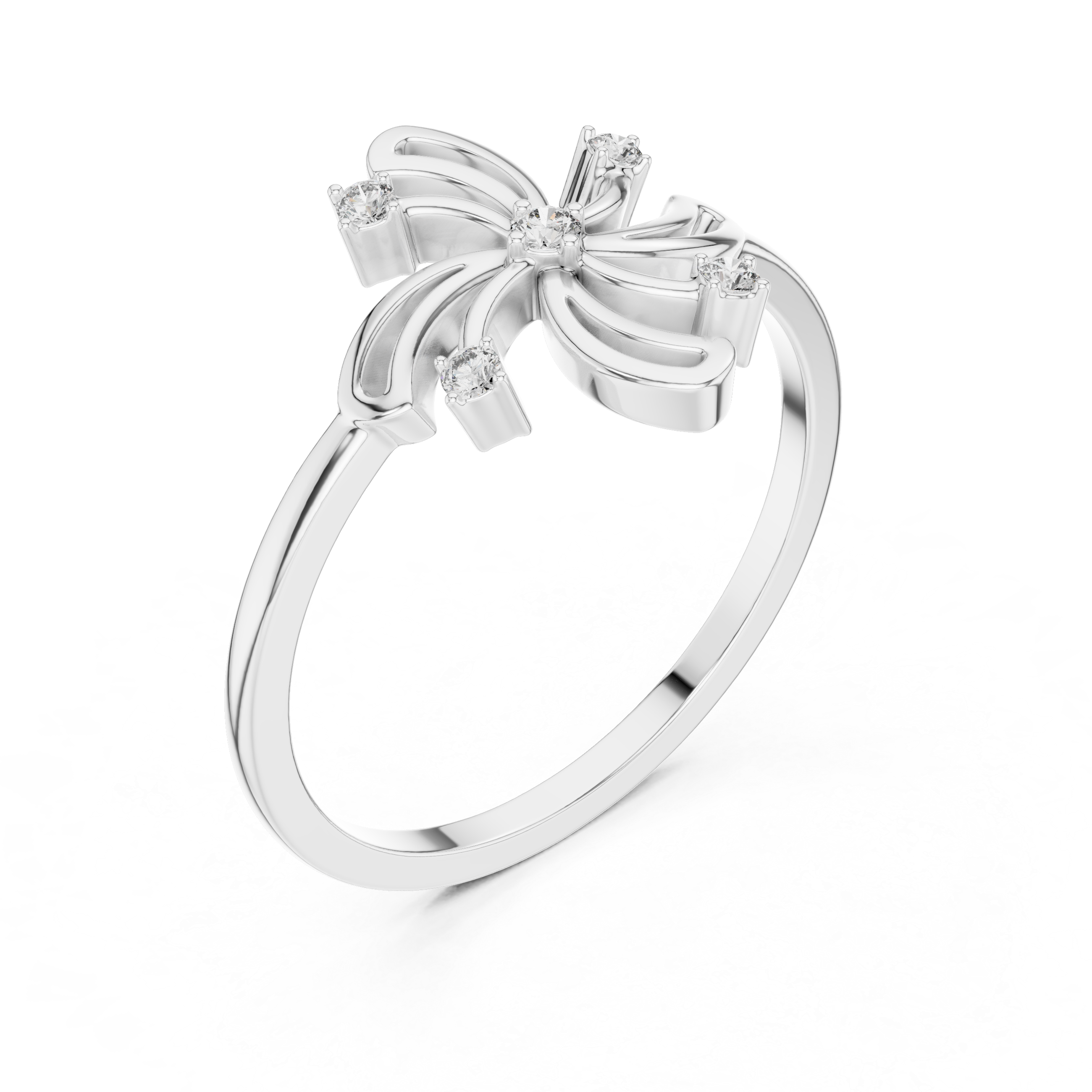 Diamond Floral Swirl Ring – Nature Inspired Openwork Flower Ring