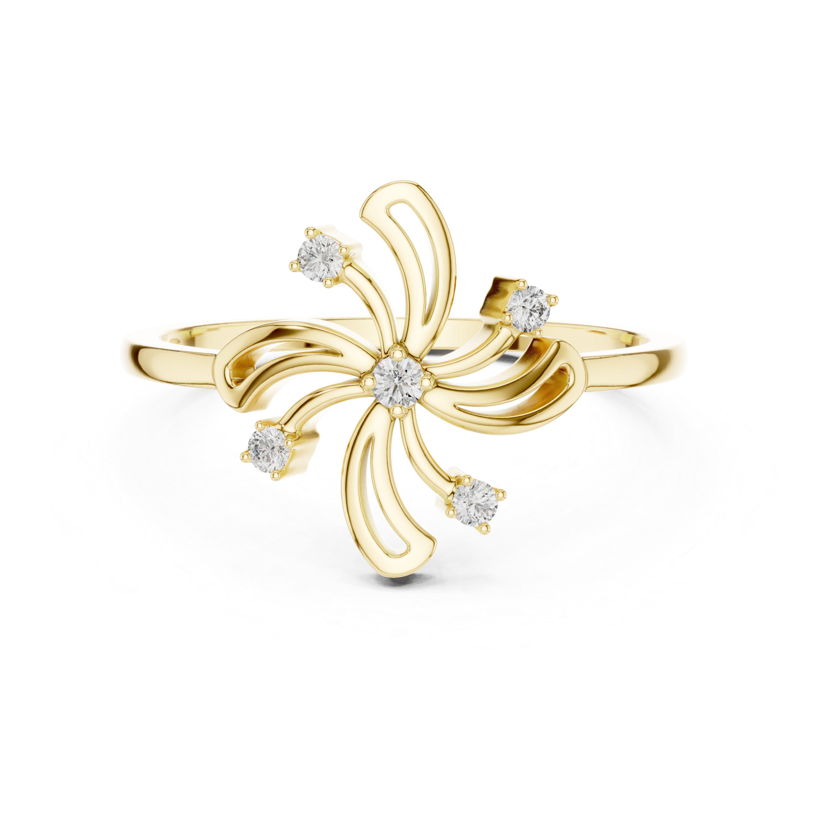 Diamond Floral Swirl Ring – Nature Inspired Openwork Flower Ring