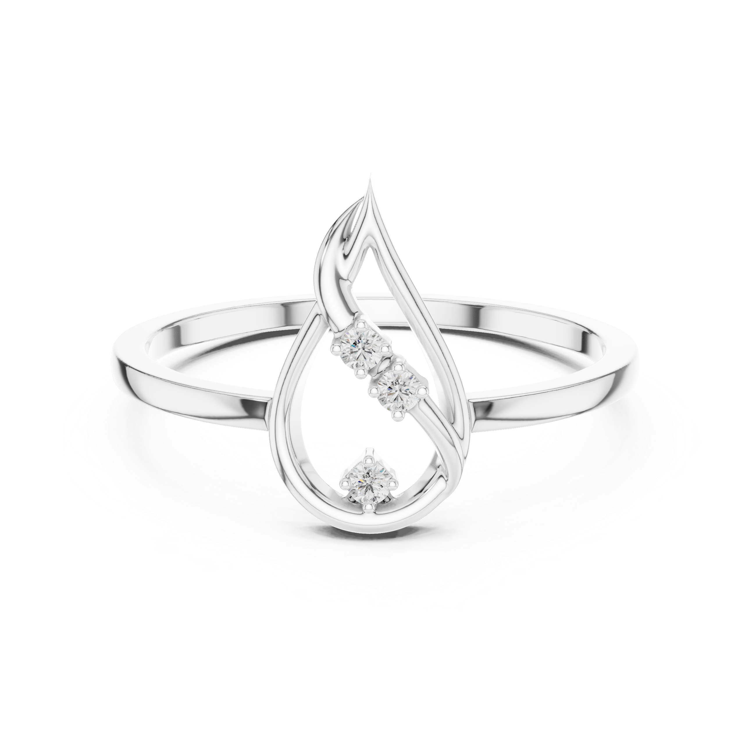 Diamond Teardrop Leaf Ring – Minimalist Nature Inspired Open Drop Ring