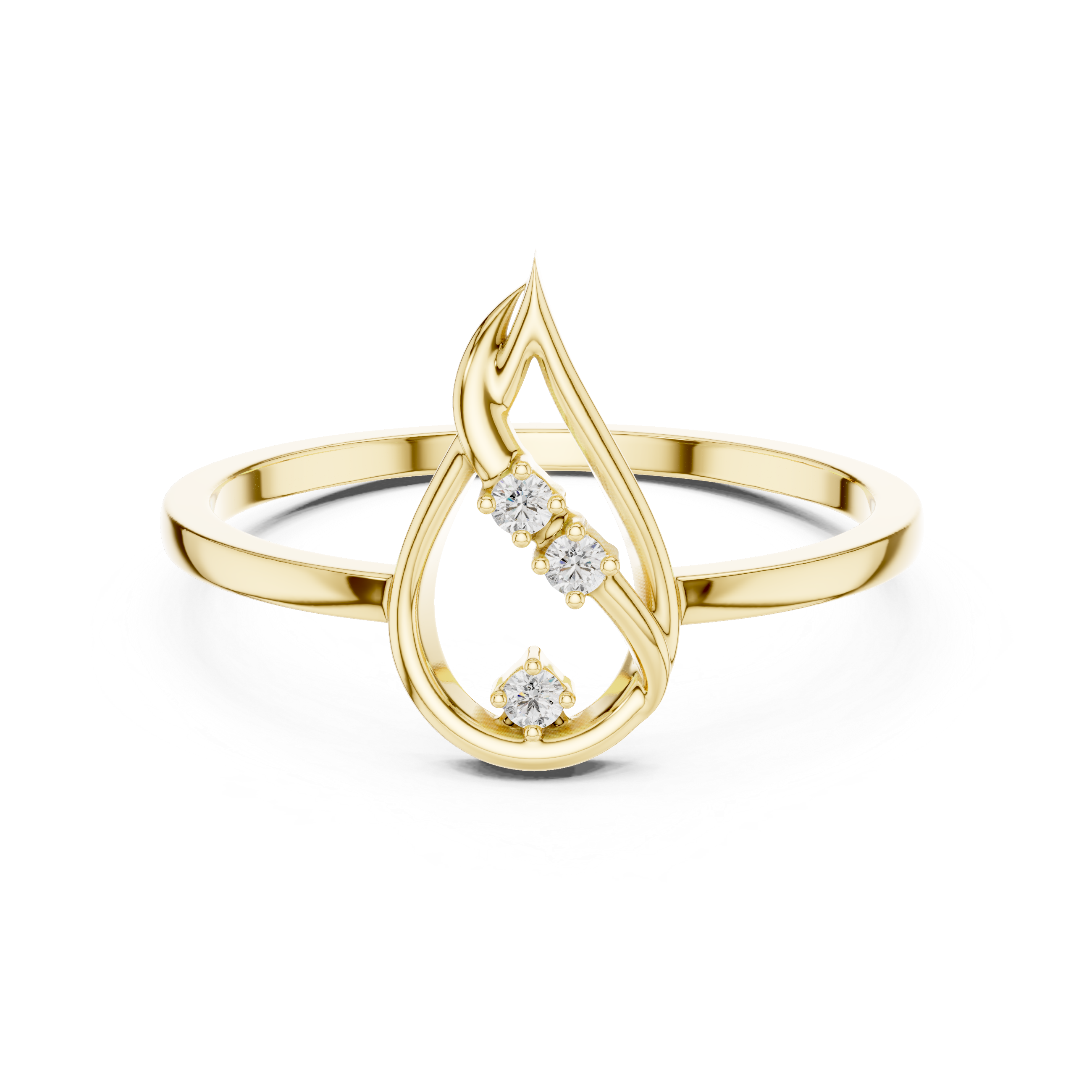 Diamond Teardrop Leaf Ring – Minimalist Nature Inspired Open Drop Ring