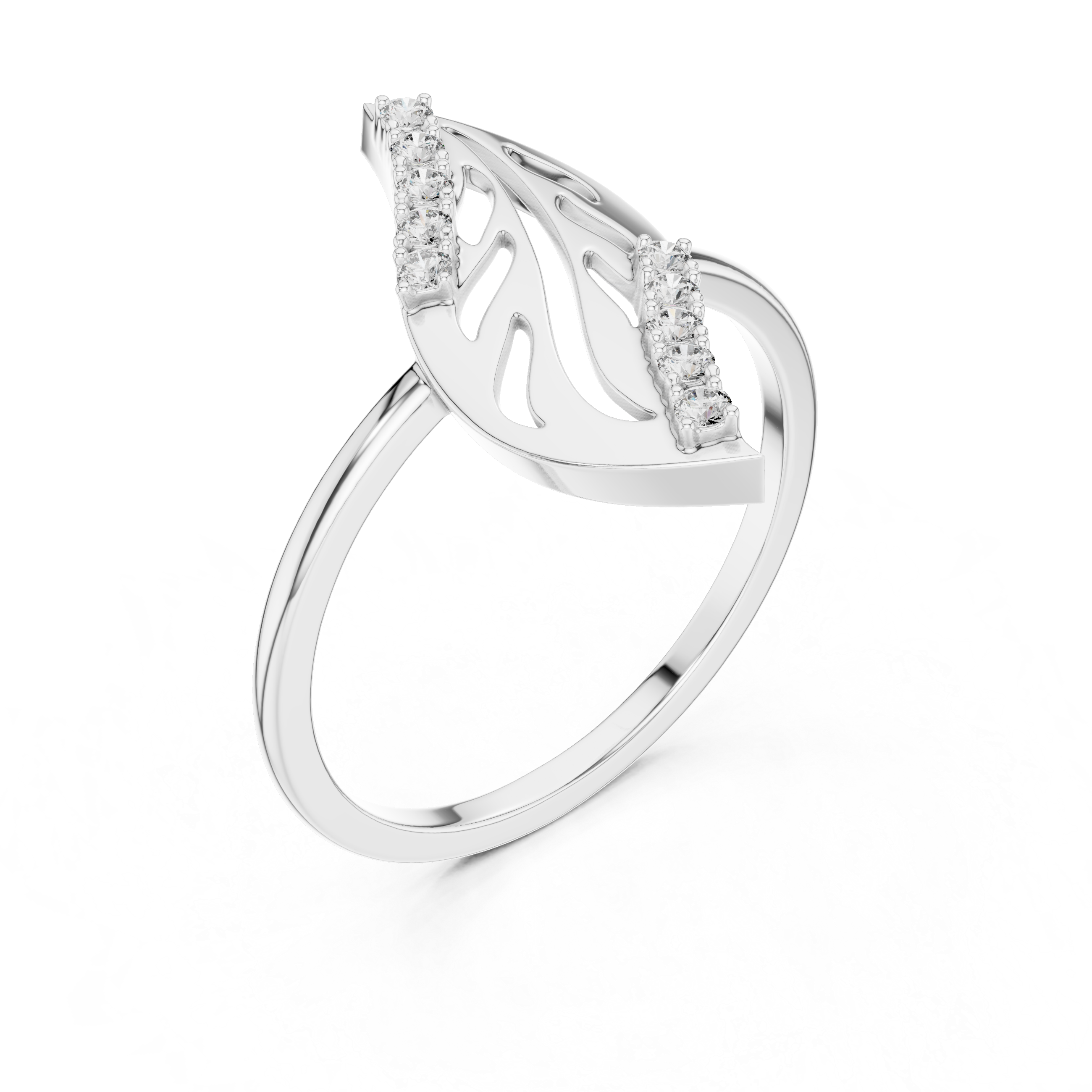 Diamond Leaf Ring – Nature Inspired Openwork Marquise Leaf Statement Ring