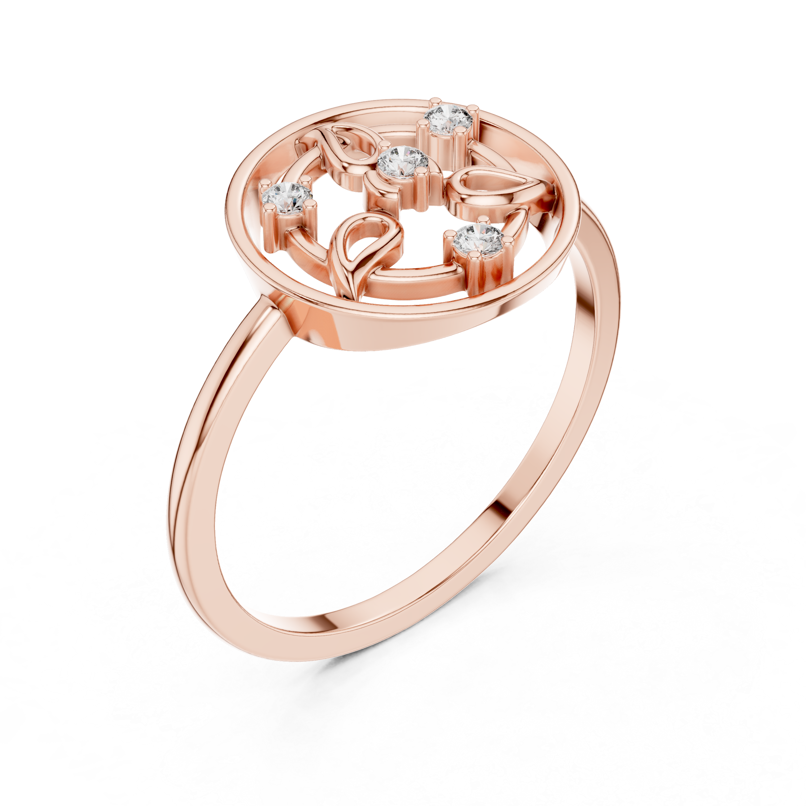 Circular Floral Diamond Ring – Nature-Inspired Openwork Medallion Ring