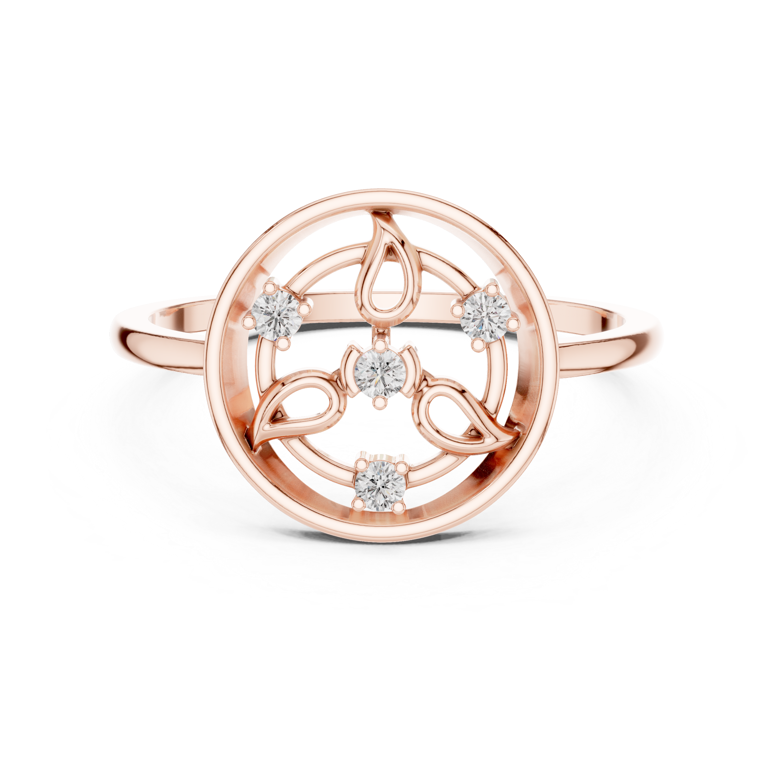 Circular Floral Diamond Ring – Nature-Inspired Openwork Medallion Ring
