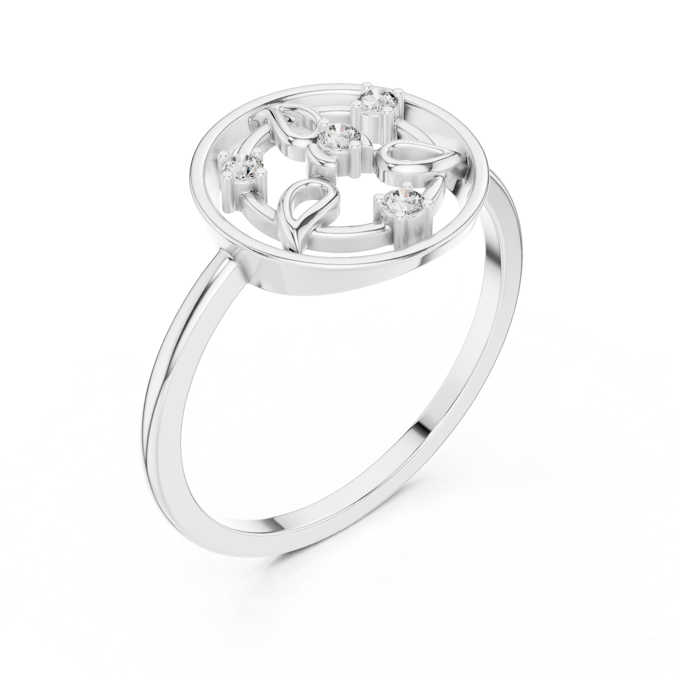 Circular Floral Diamond Ring – Nature-Inspired Openwork Medallion Ring