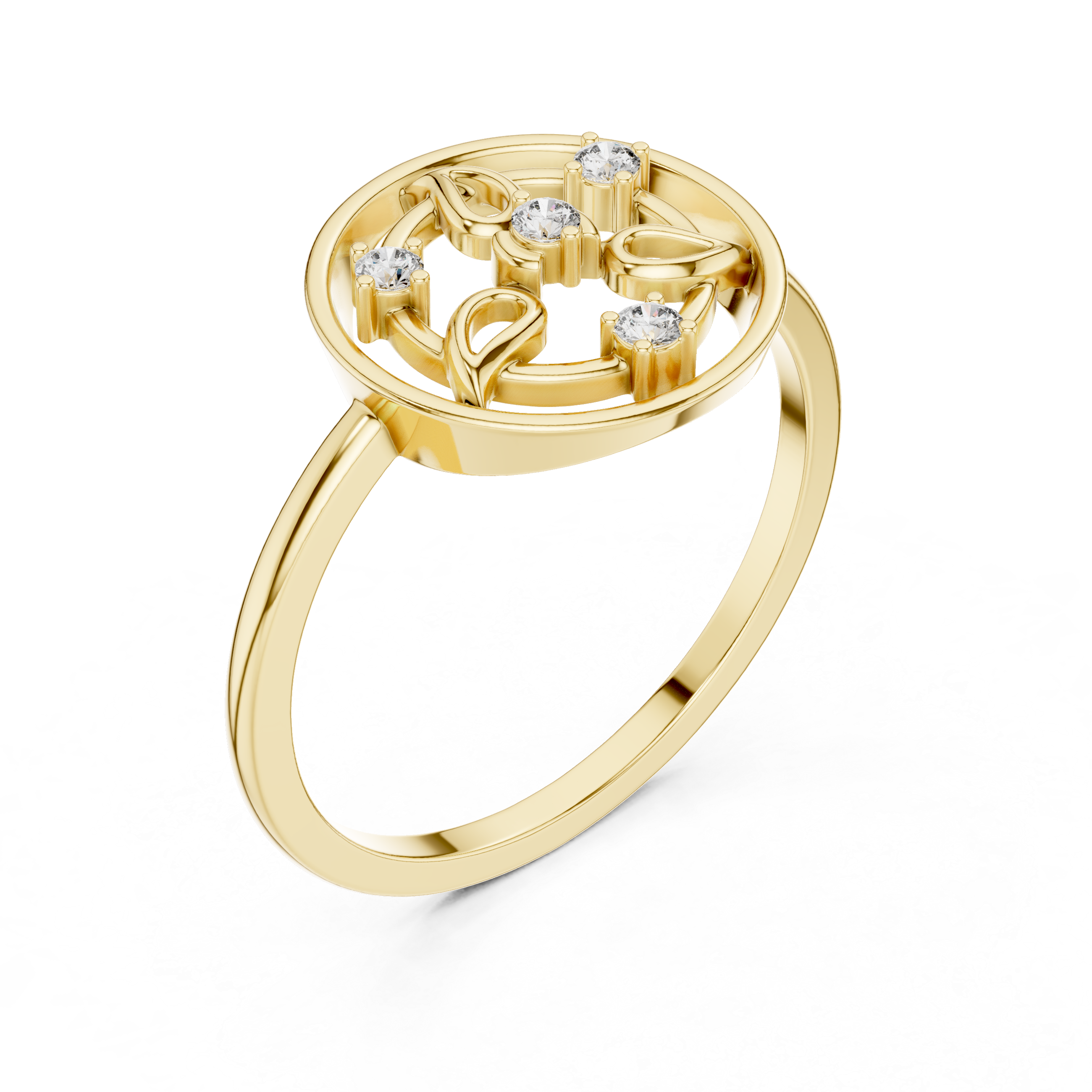 Circular Floral Diamond Ring – Nature-Inspired Openwork Medallion Ring