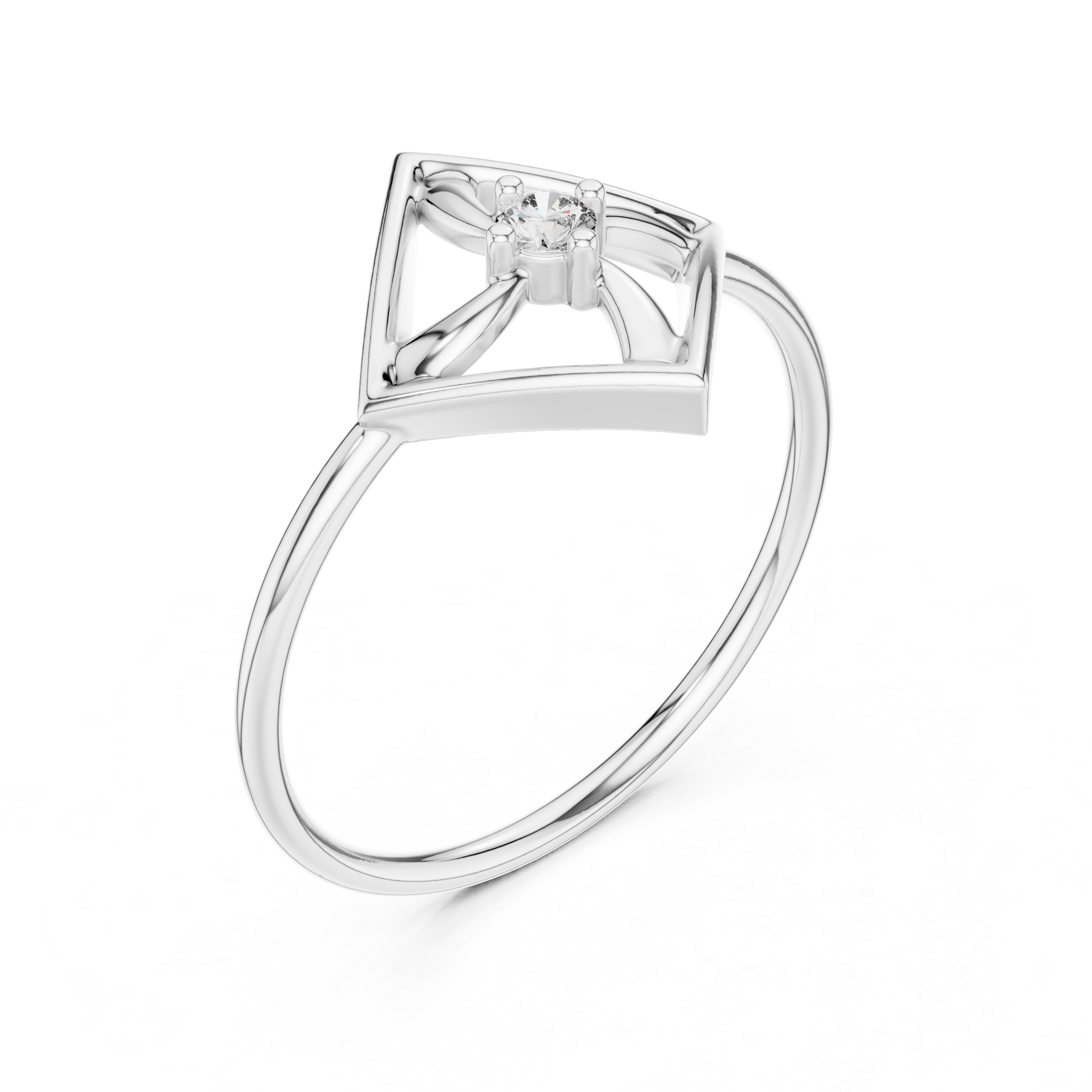 Geometric Diamond Pinwheel Ring – Minimalist Open Frame Kite Ring