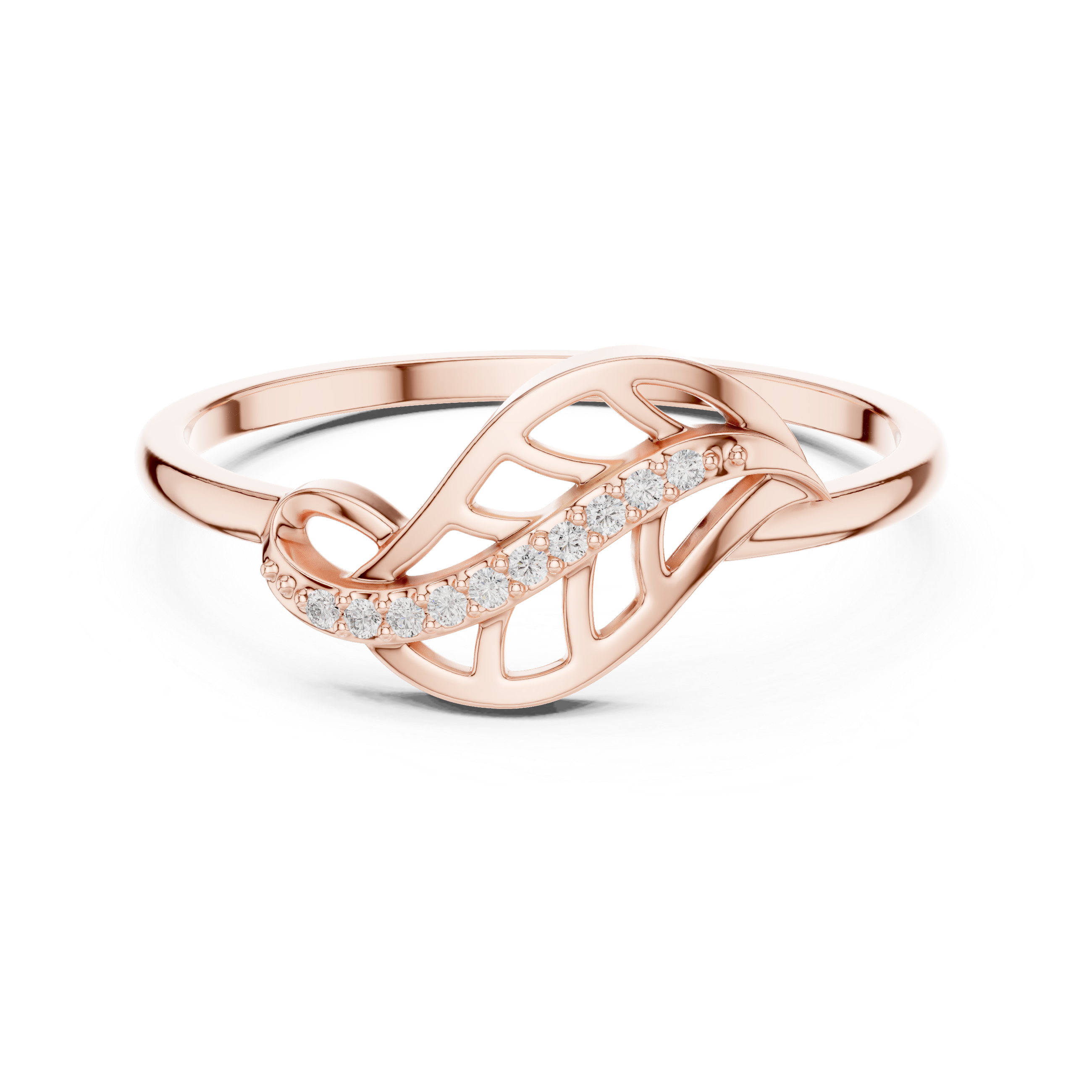 Diamond Infinity Leaf Ring – Nature Inspired Openwork Vine Ring
