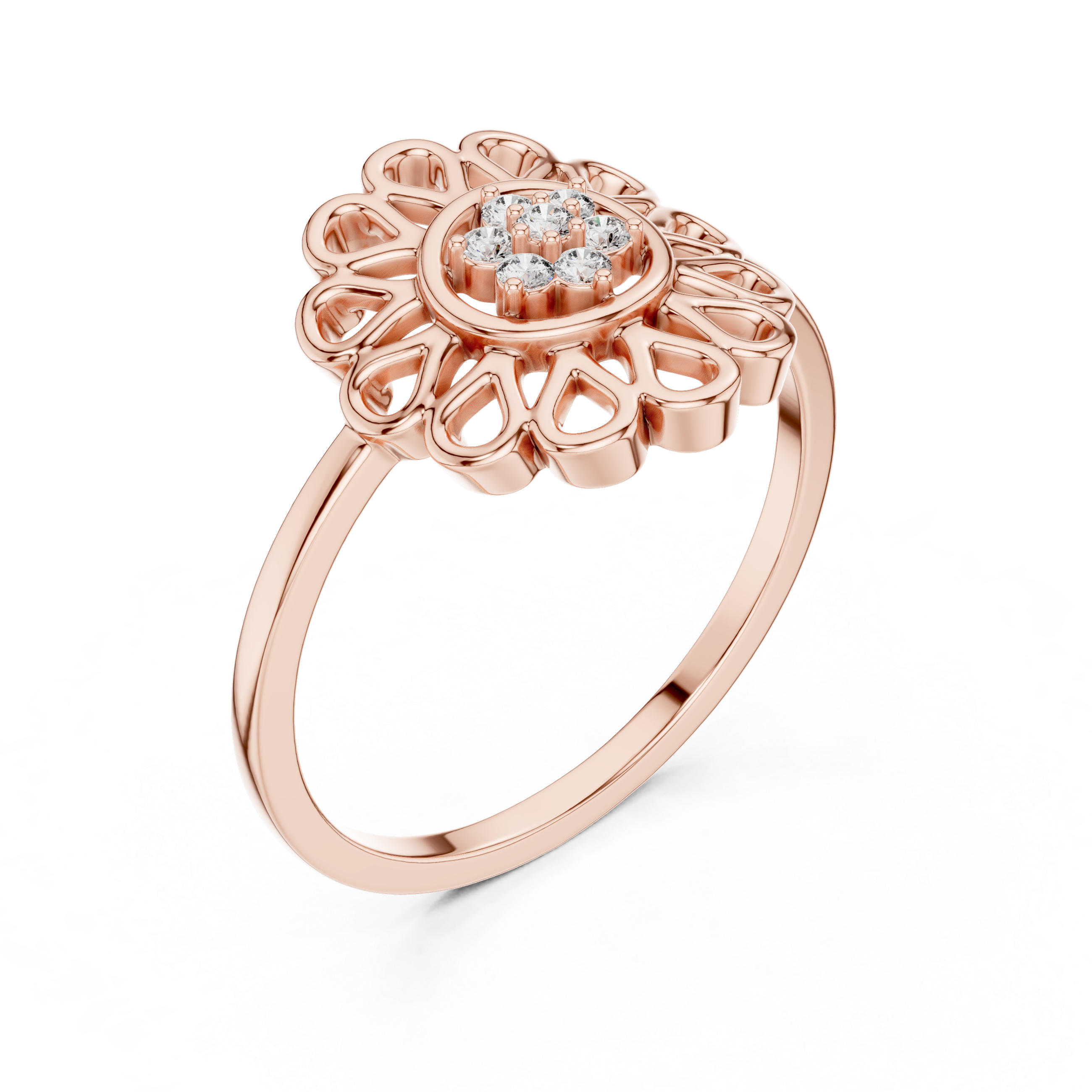 Diamond Floral Mandala Ring – Openwork Daisy Halo Statement Ring