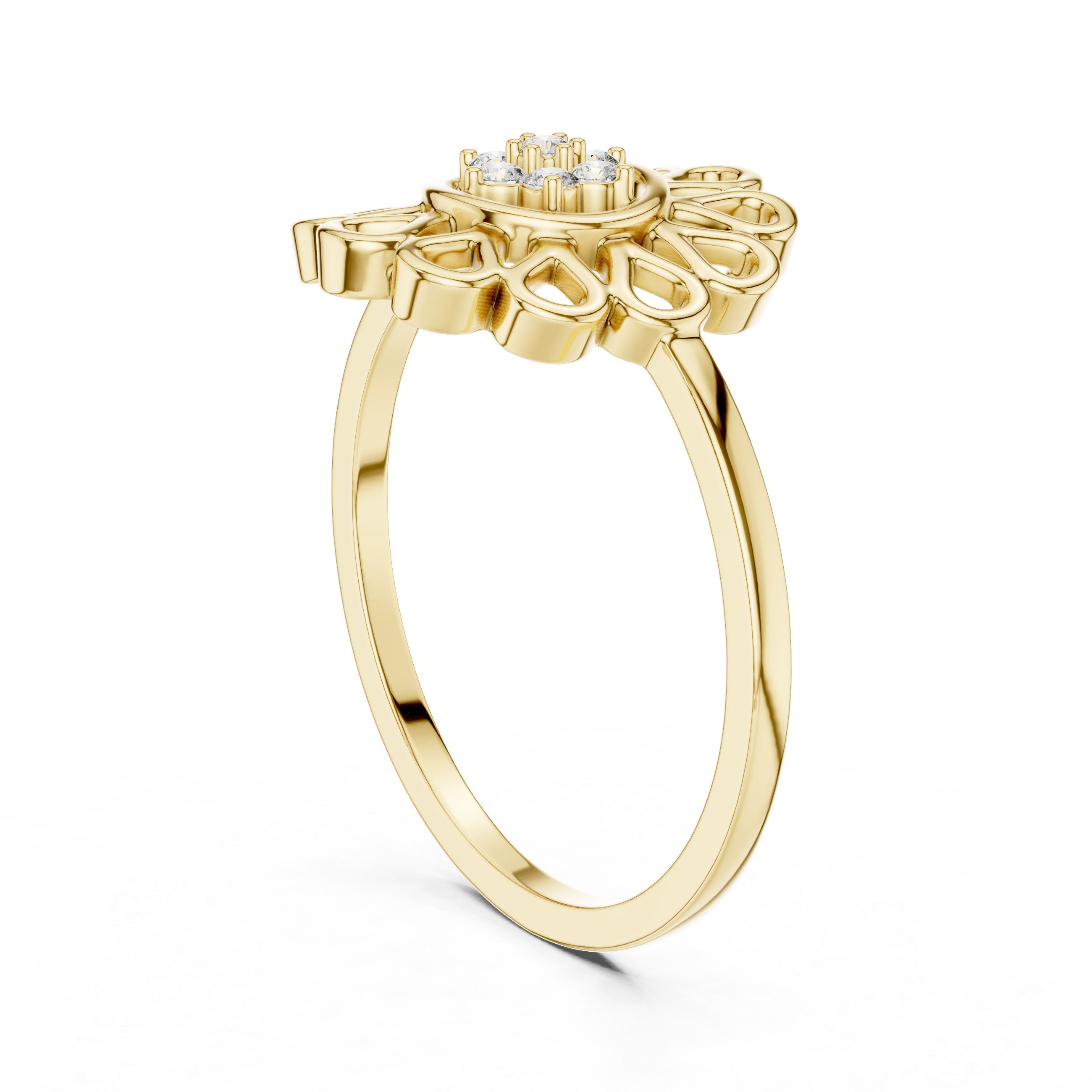 Diamond Floral Mandala Ring – Openwork Daisy Halo Statement Ring
