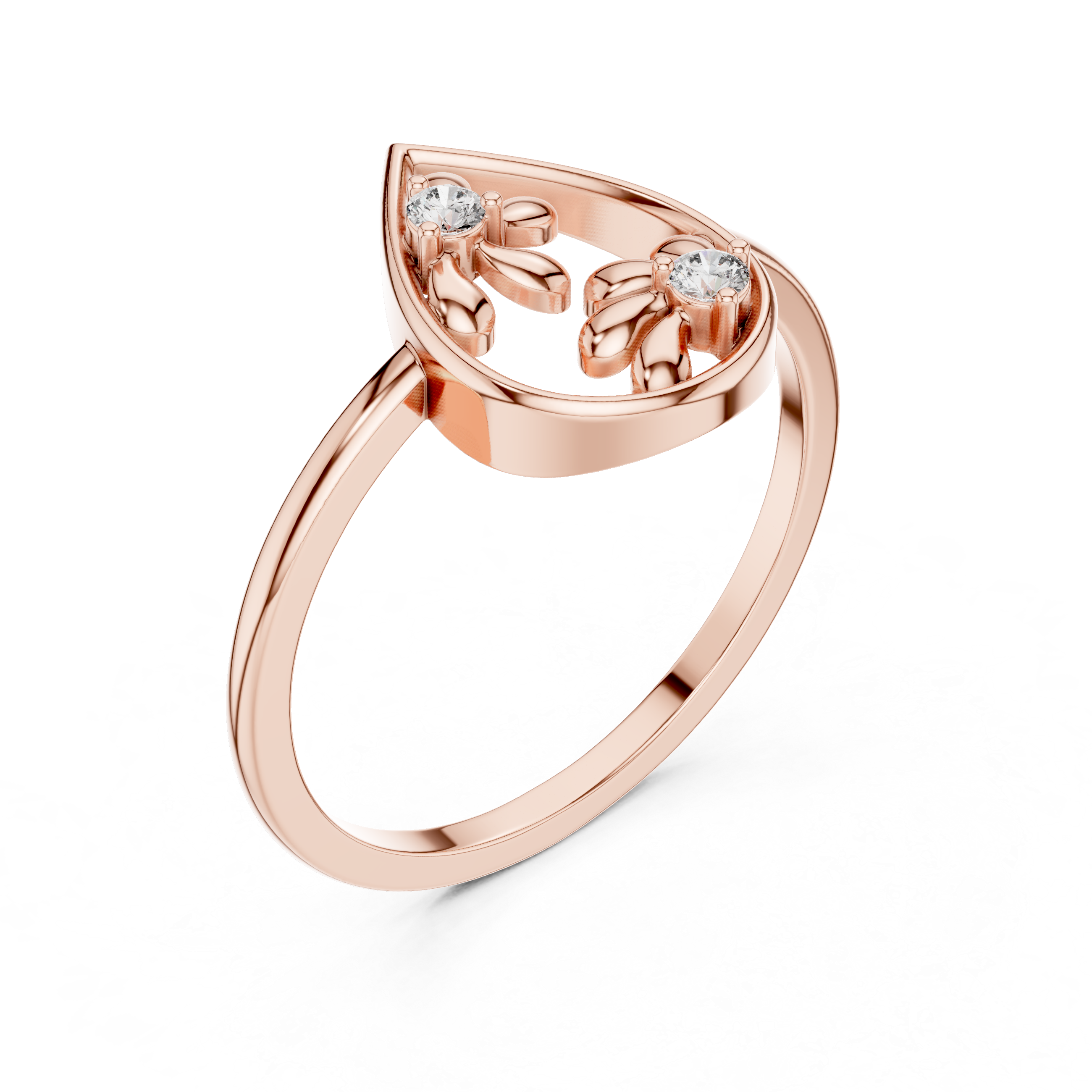Diamond Floral Teardrop Ring – Open Pear Shape Nature Inspired Statement Ring