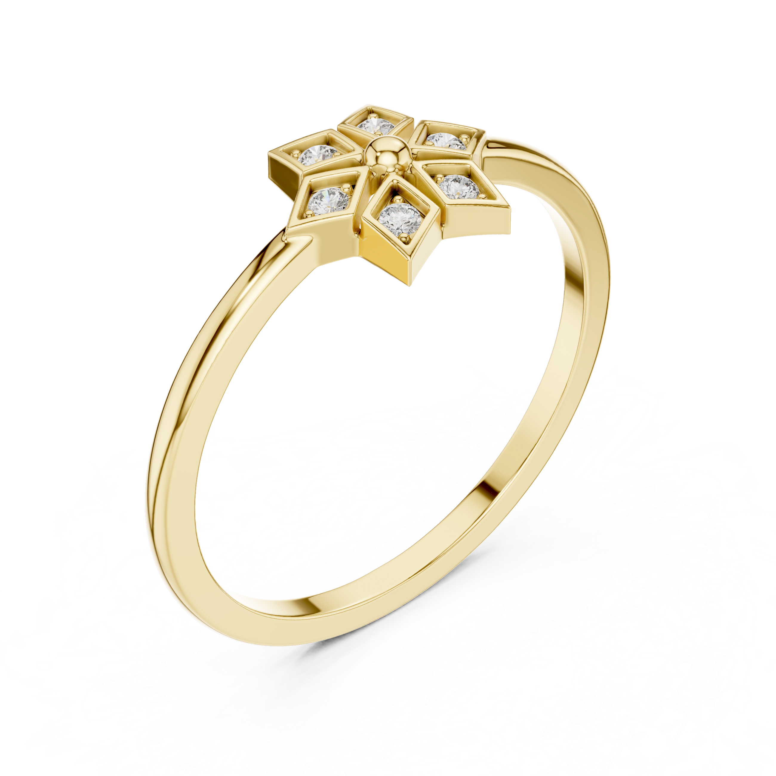 Diamond Star Flower Ring – Geometric Floral Cluster Minimalist Ring