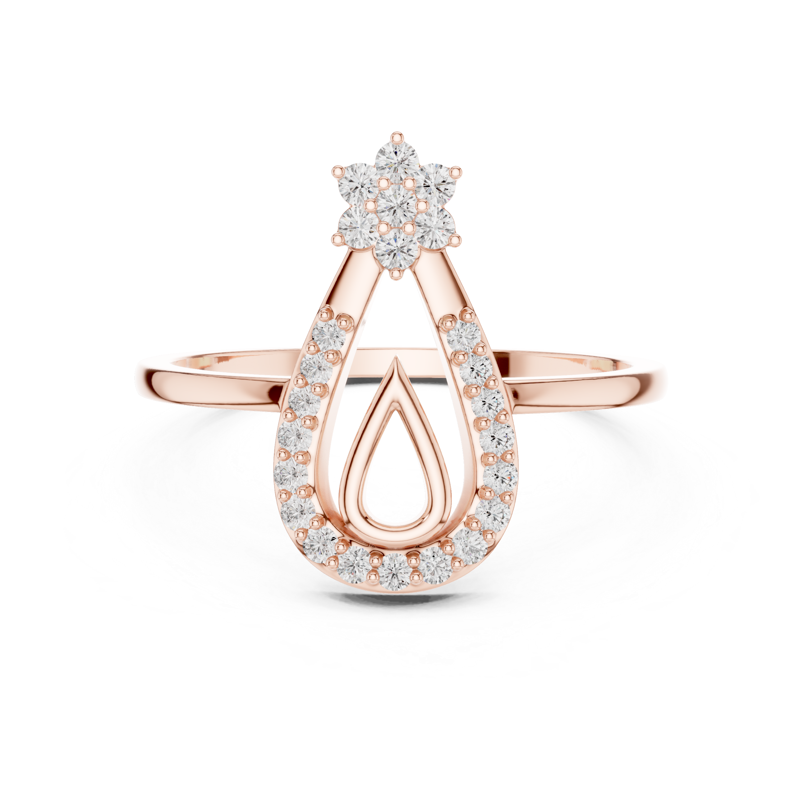 Diamond Teardrop Halo Ring – Floral Cluster Open Drop Design