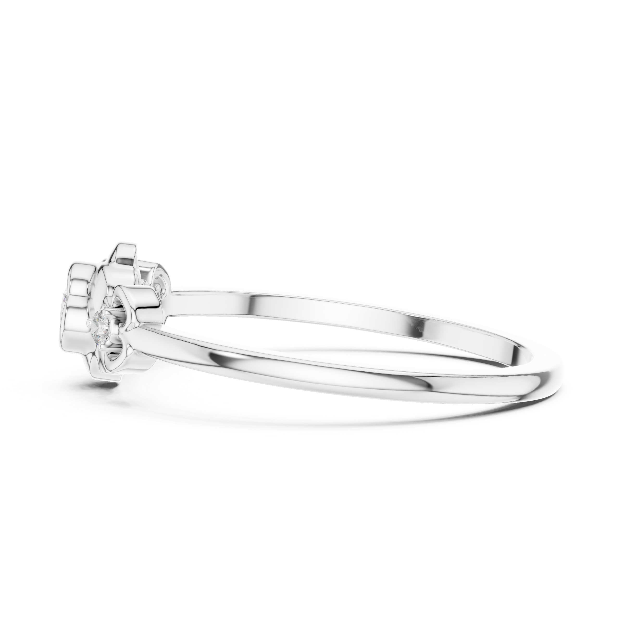 Vintage Three-Stone Diamond Ring – Floral Bezel Set Promise Ring