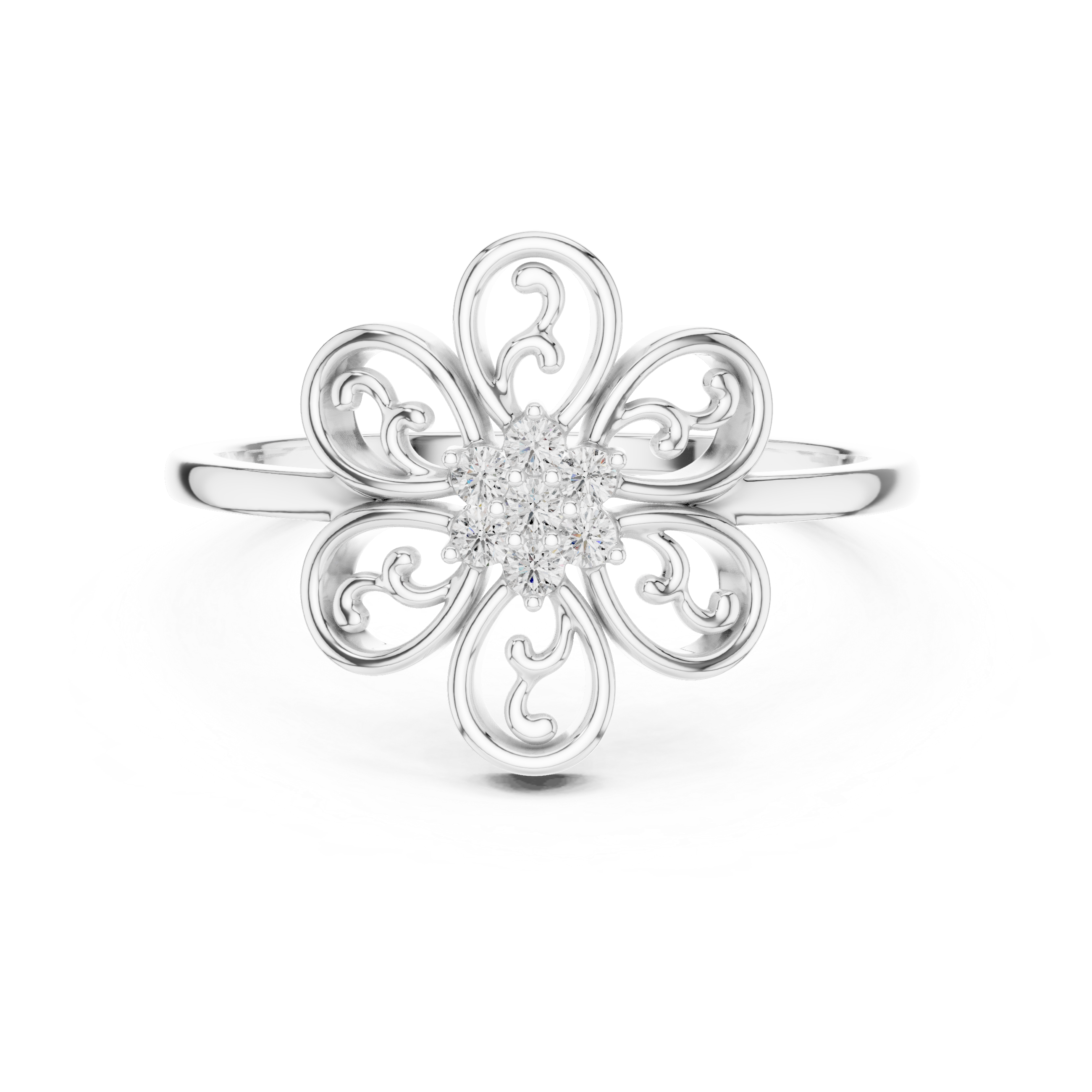 Vintage Floral Diamond Ring – Openwork Filigree Flower Statement Ring